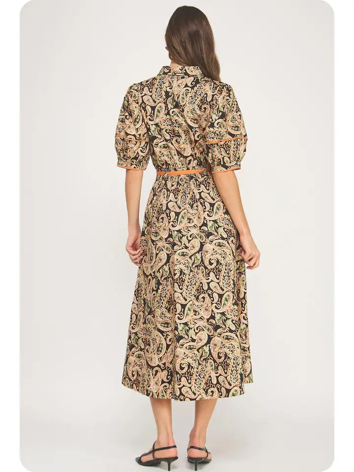 Posh Paisley Print Midi Dress