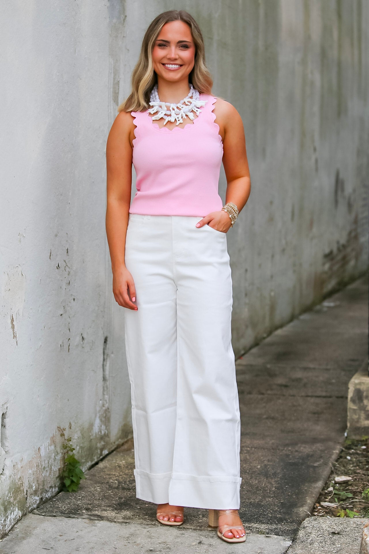 Scallop Wave Knit Top in Pink