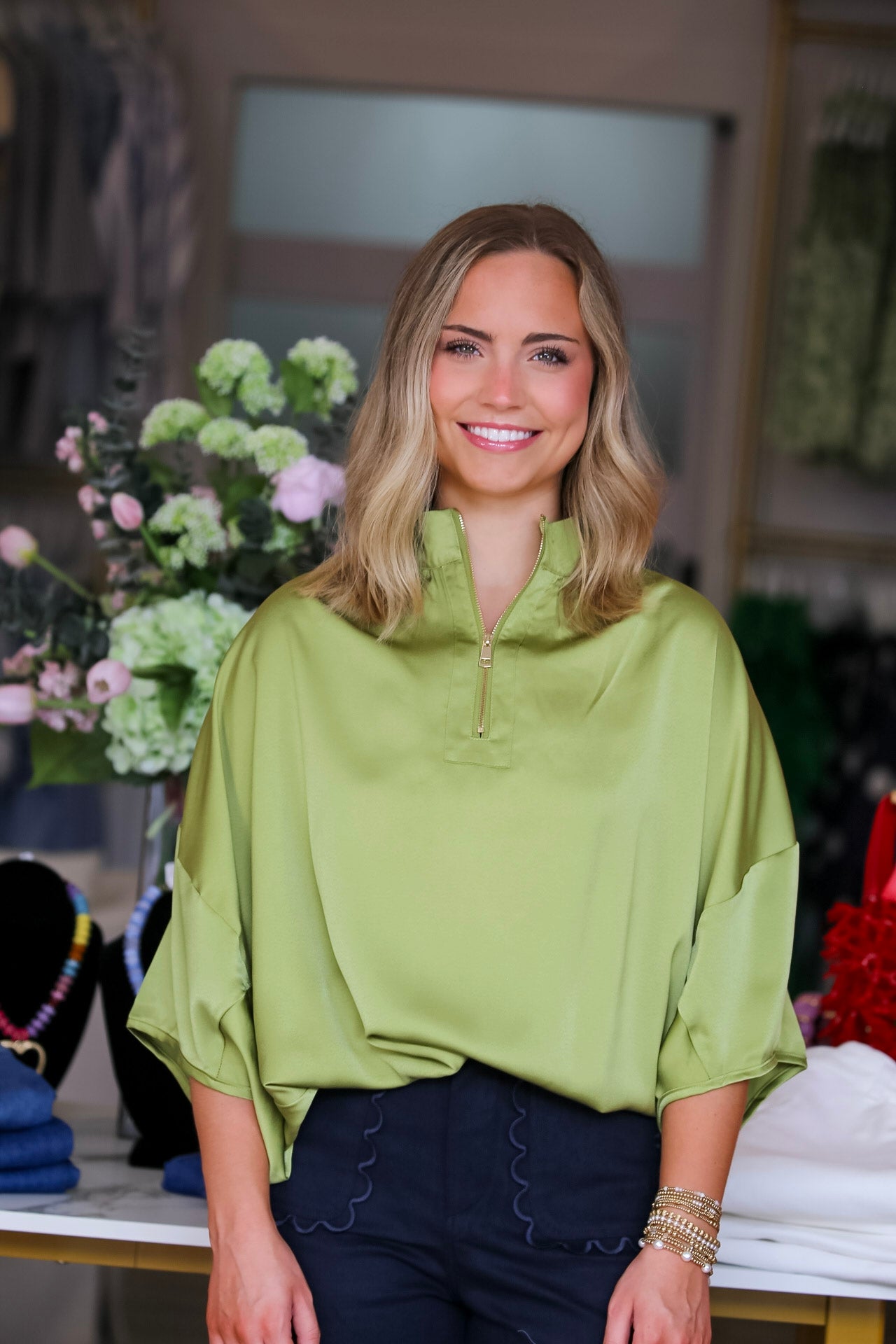 The Madison Half-Zip Top in Chartreuse