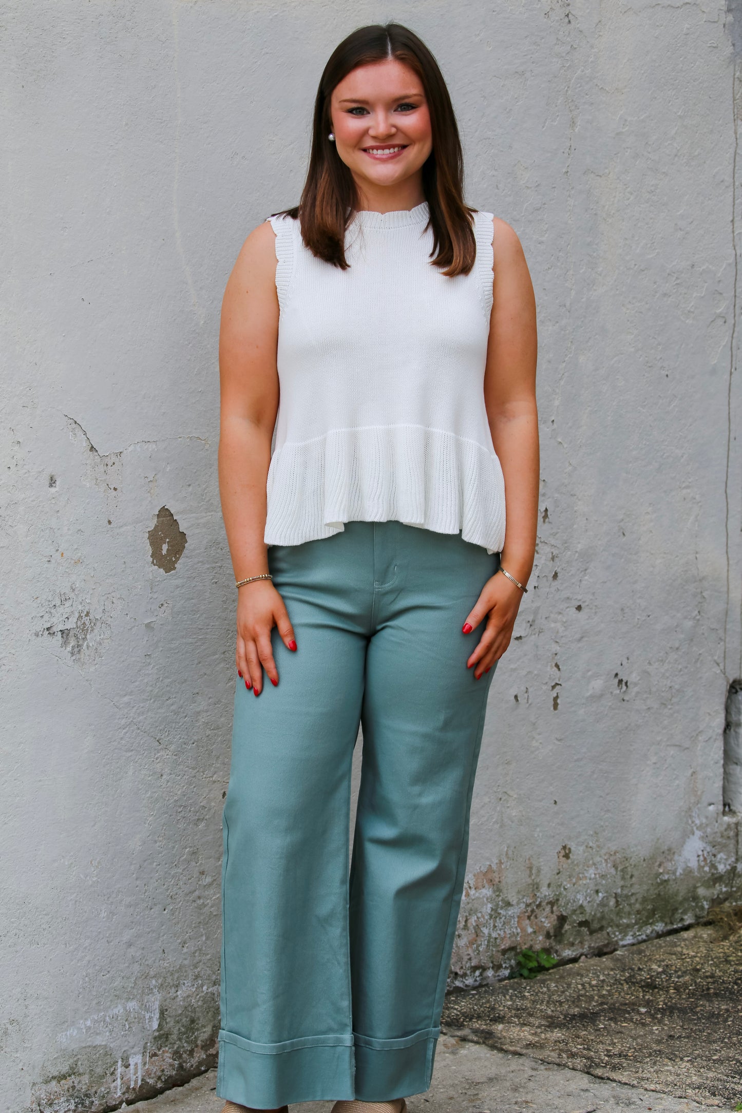 Sweet Peplum Knit Tank in White