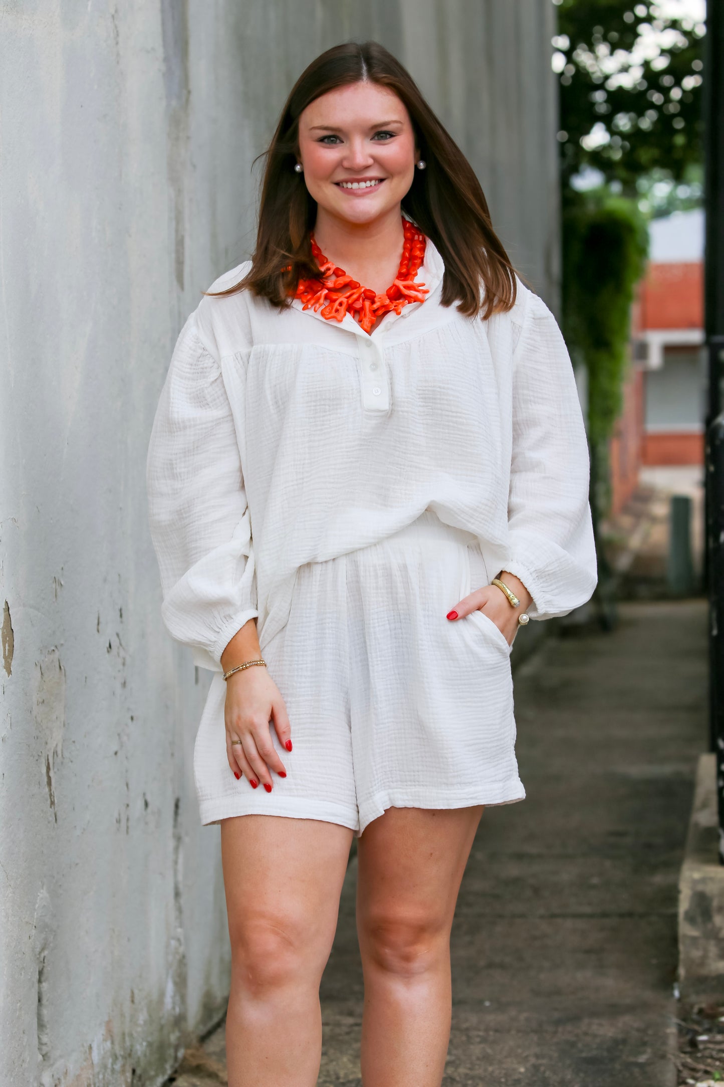 Garment Dyed Cotton Gauze Button Down Set (Ivory)