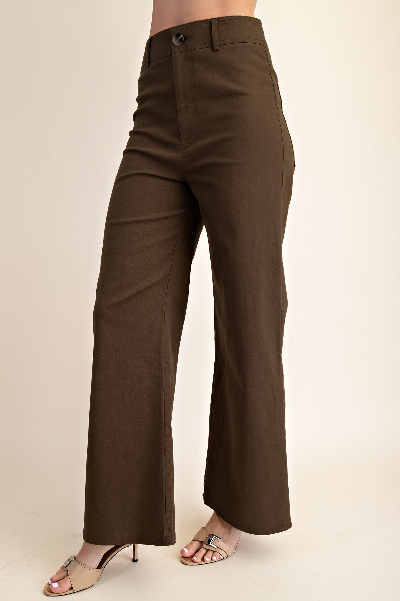 High-Waist Straight Pants-Brown