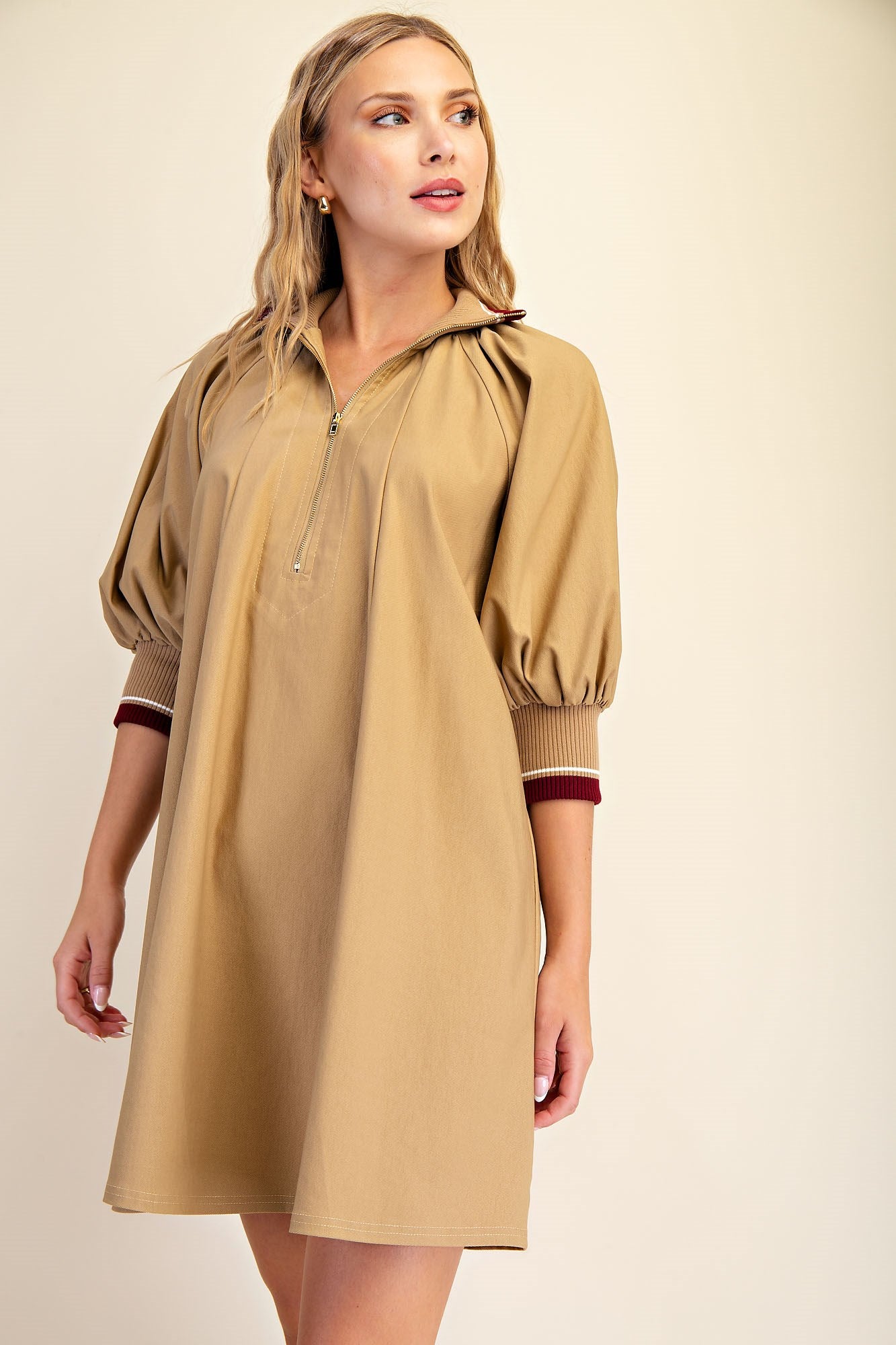 The Victory Zip Dress-Taupe
