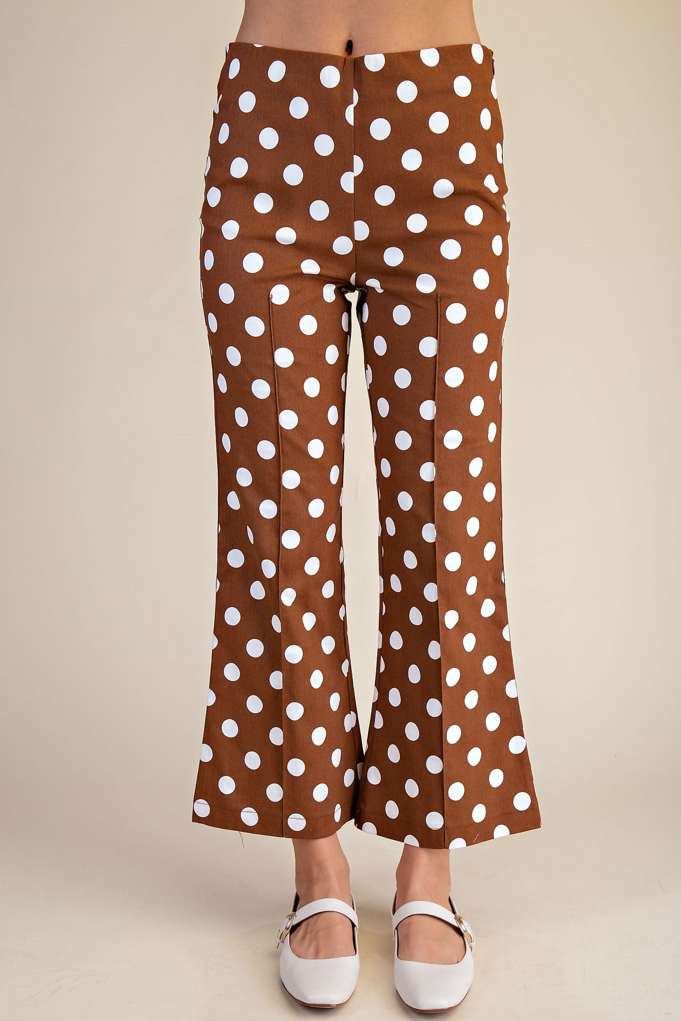 Flare Crop Dot Pants in Brown
