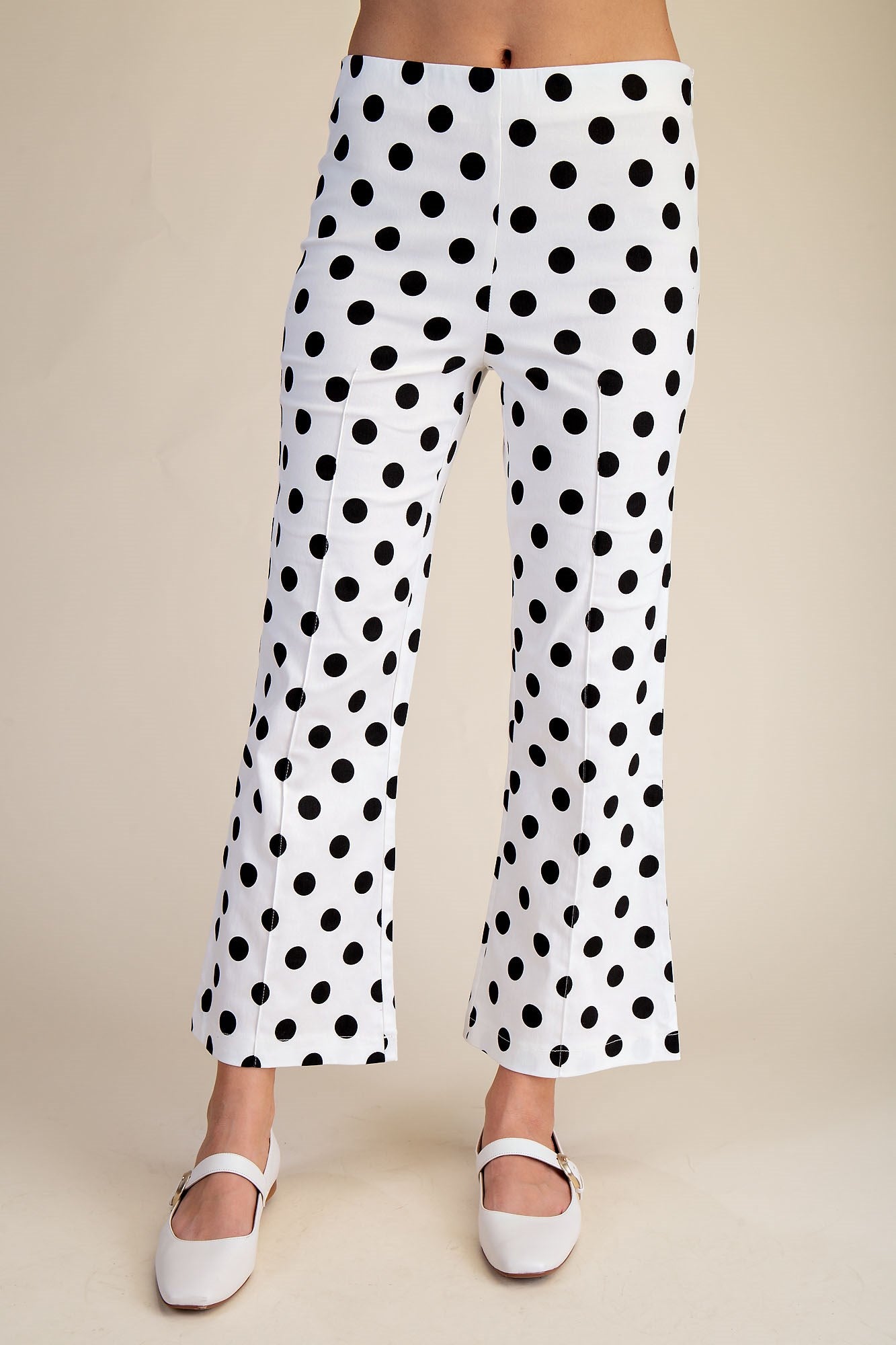 Flare Crop Dot Pants in White
