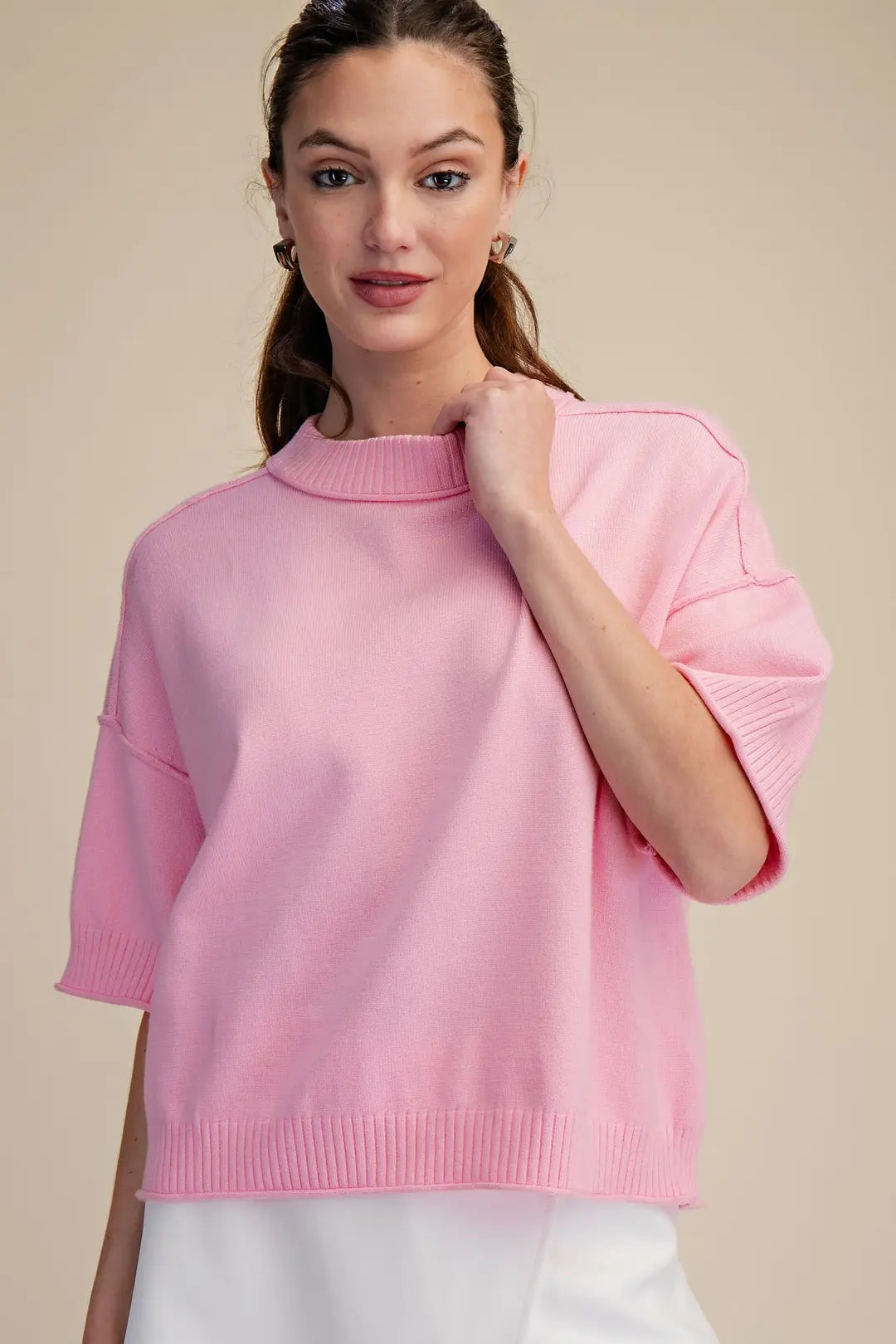 Crew Neck Sweater in Pink