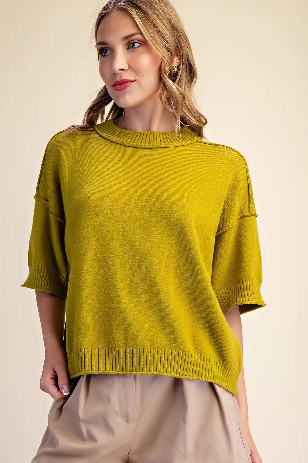 Crew Neck Sweater in Light Olive
