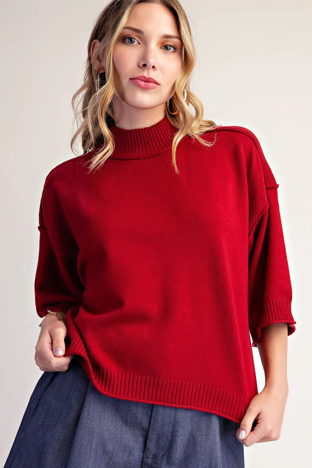 Everyday Mock Neck Sweater in Burgundy
