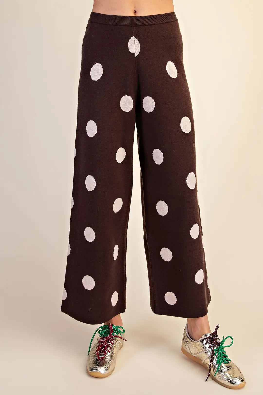 Polka Dot Knit Pants in Brown
