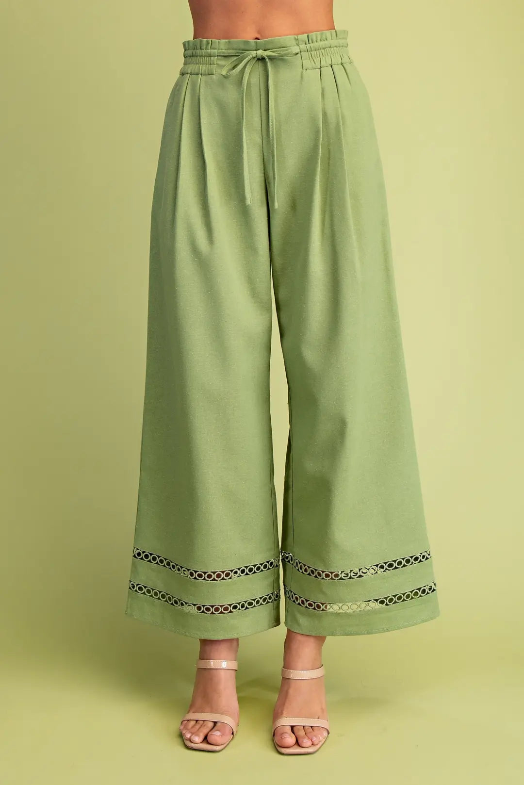 Linen Relaxed Fit Pants-Green