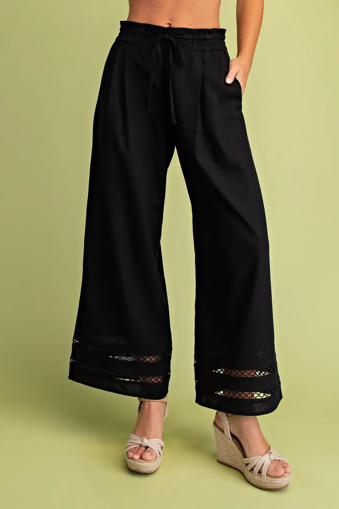 Linen Relaxed Fit Pants-Black
