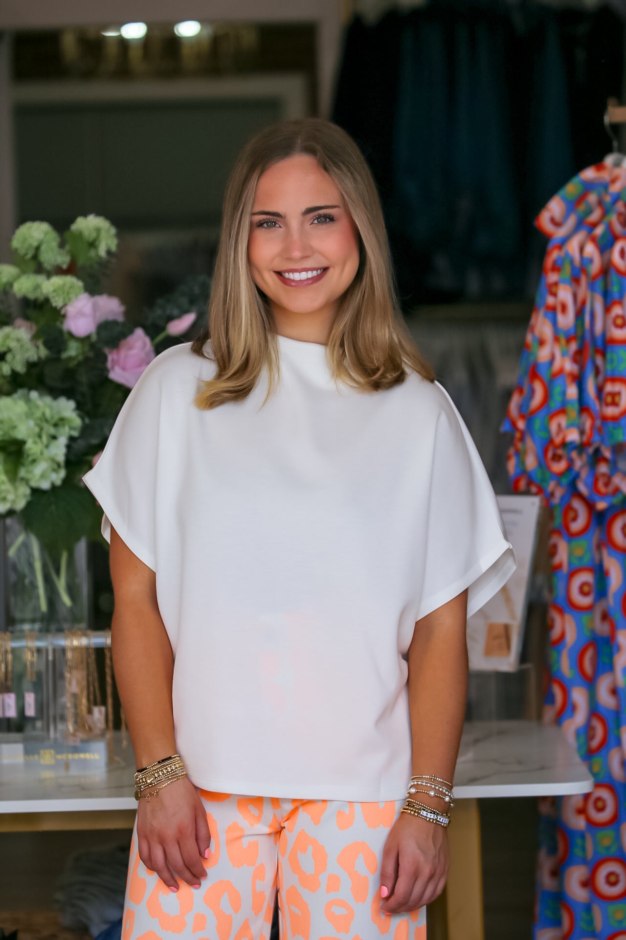 Mock Neck Sleeve Top in Ivory