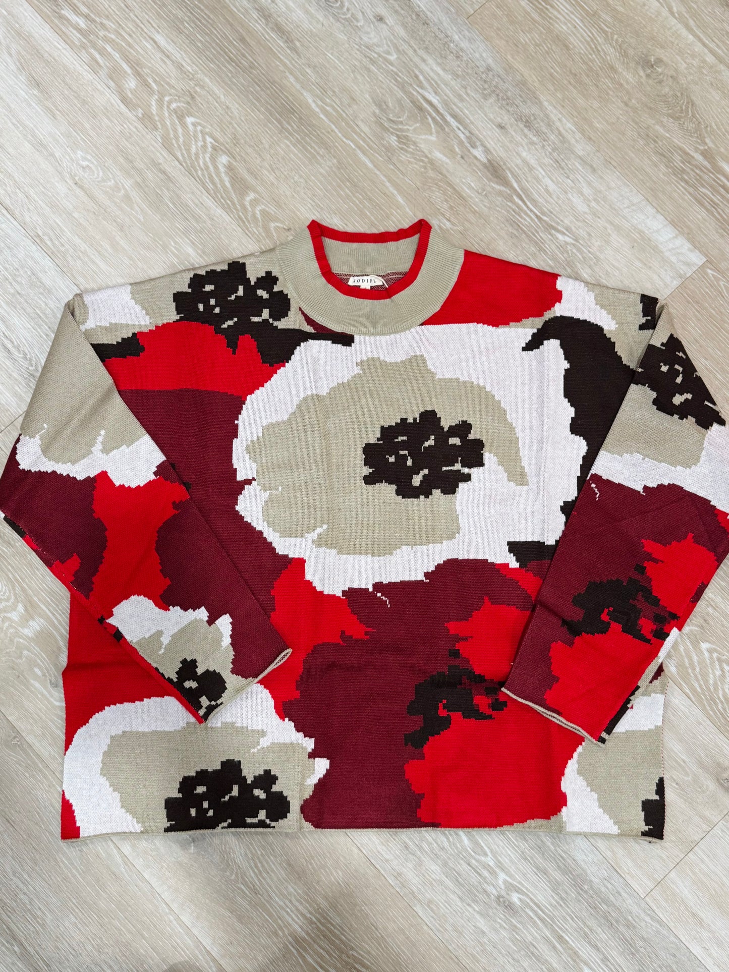 Big Floral Sweater Top- Taupe