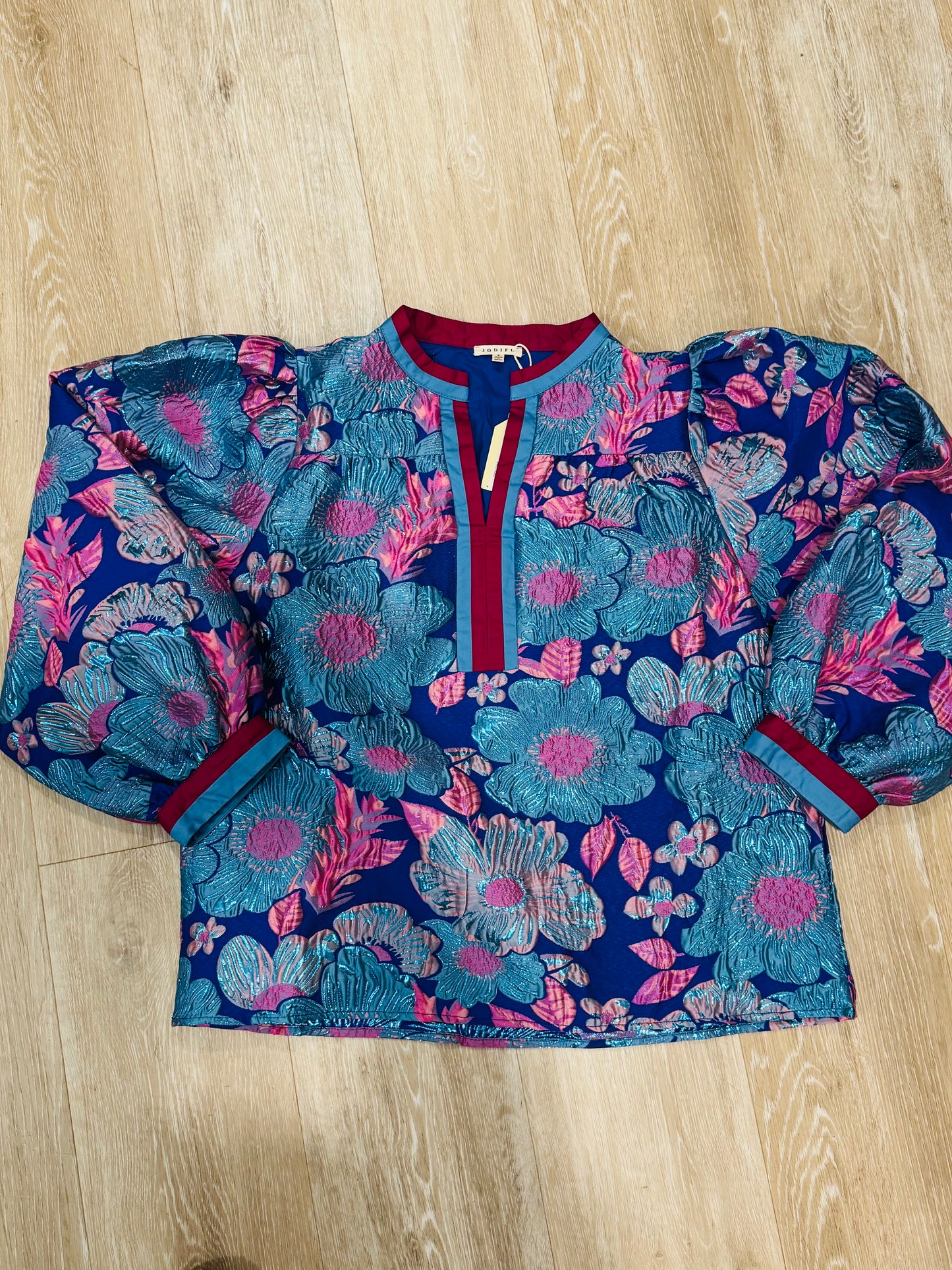 Blue Mix Floral Jacquard Top