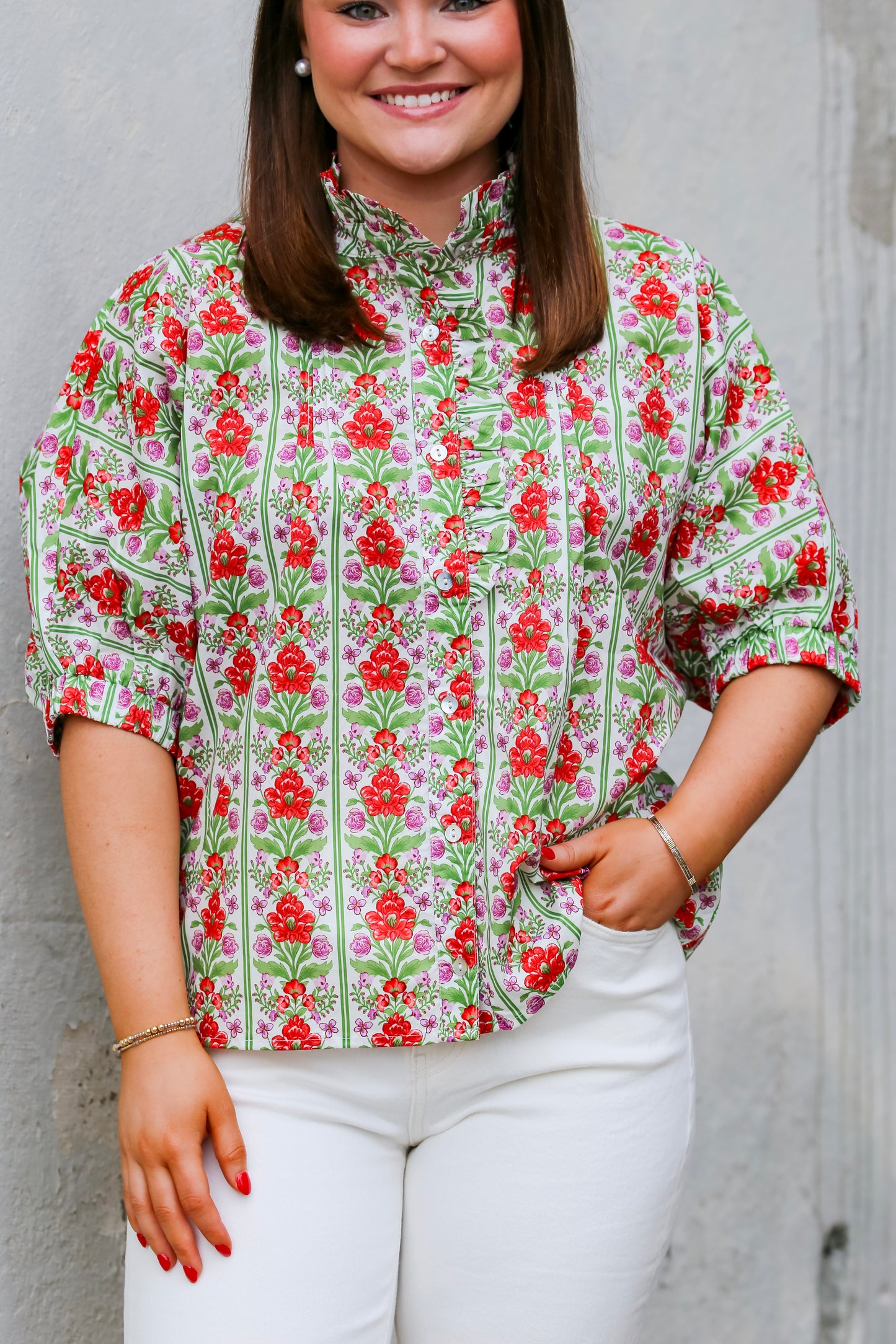 Garden Party Ruffle Blouse in Red