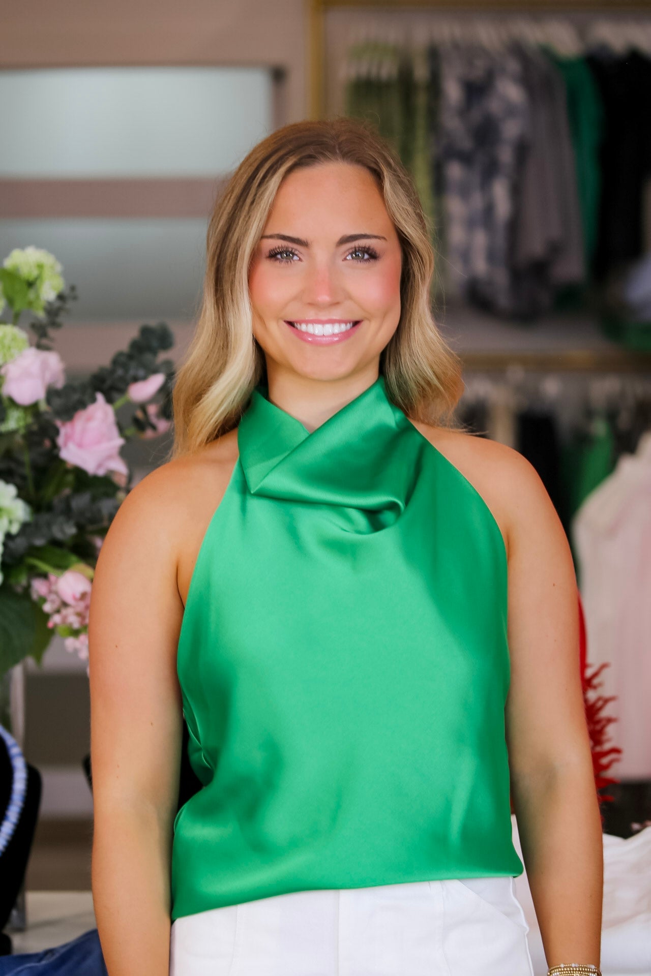 Luxe Drape Halter in Kelly Green