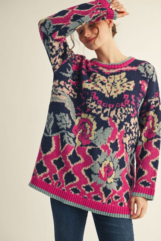 Navy Floral Comfy Sweater Top