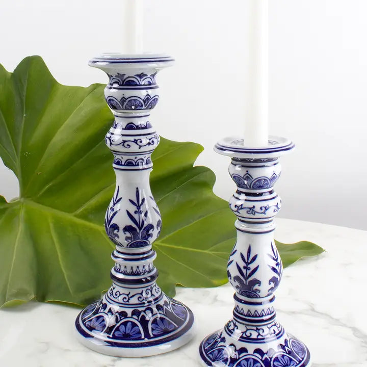 Blue Chinoiserie Candlestick Set - Large