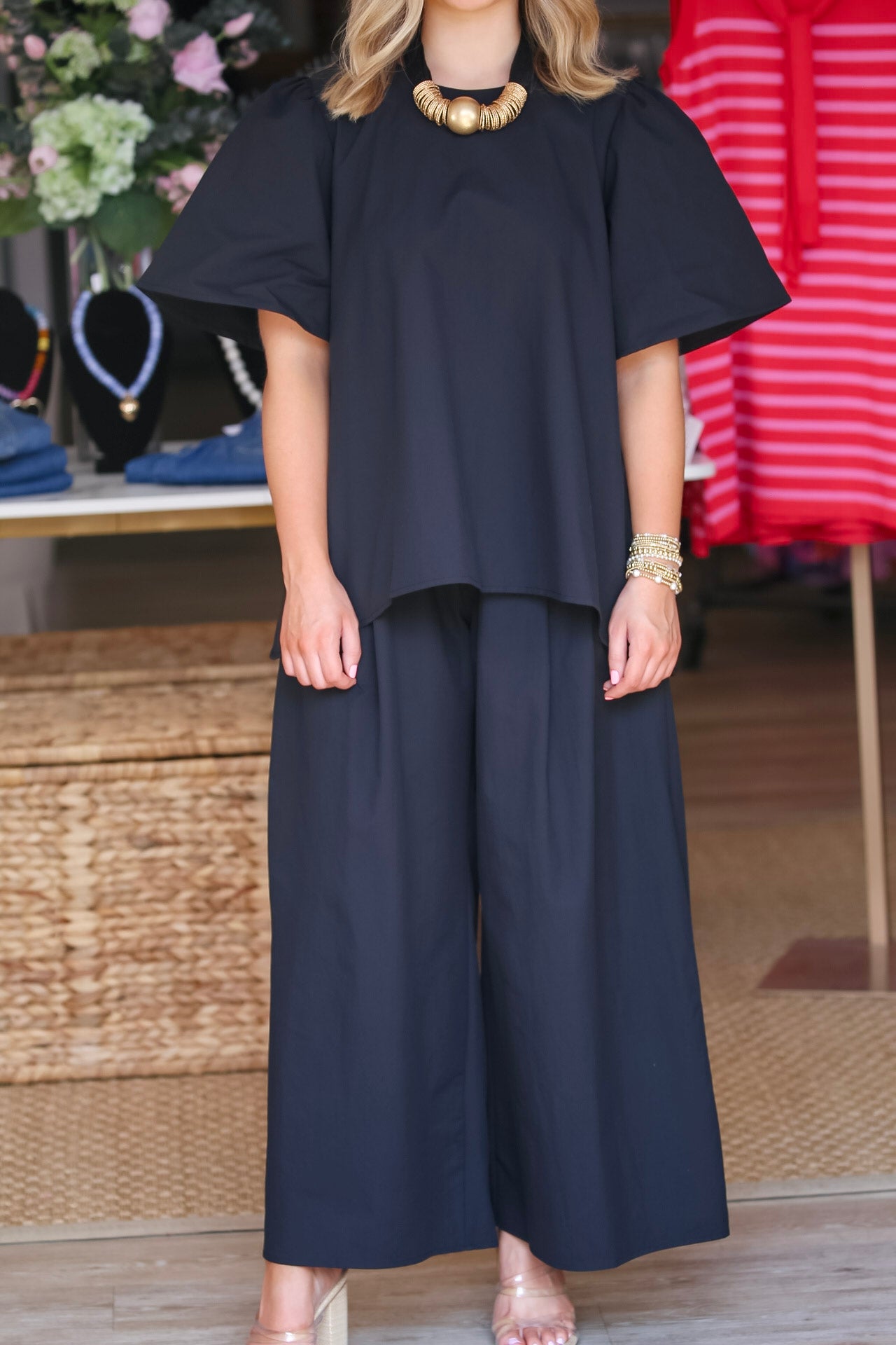 Adele Cotton Poplin Top in Black