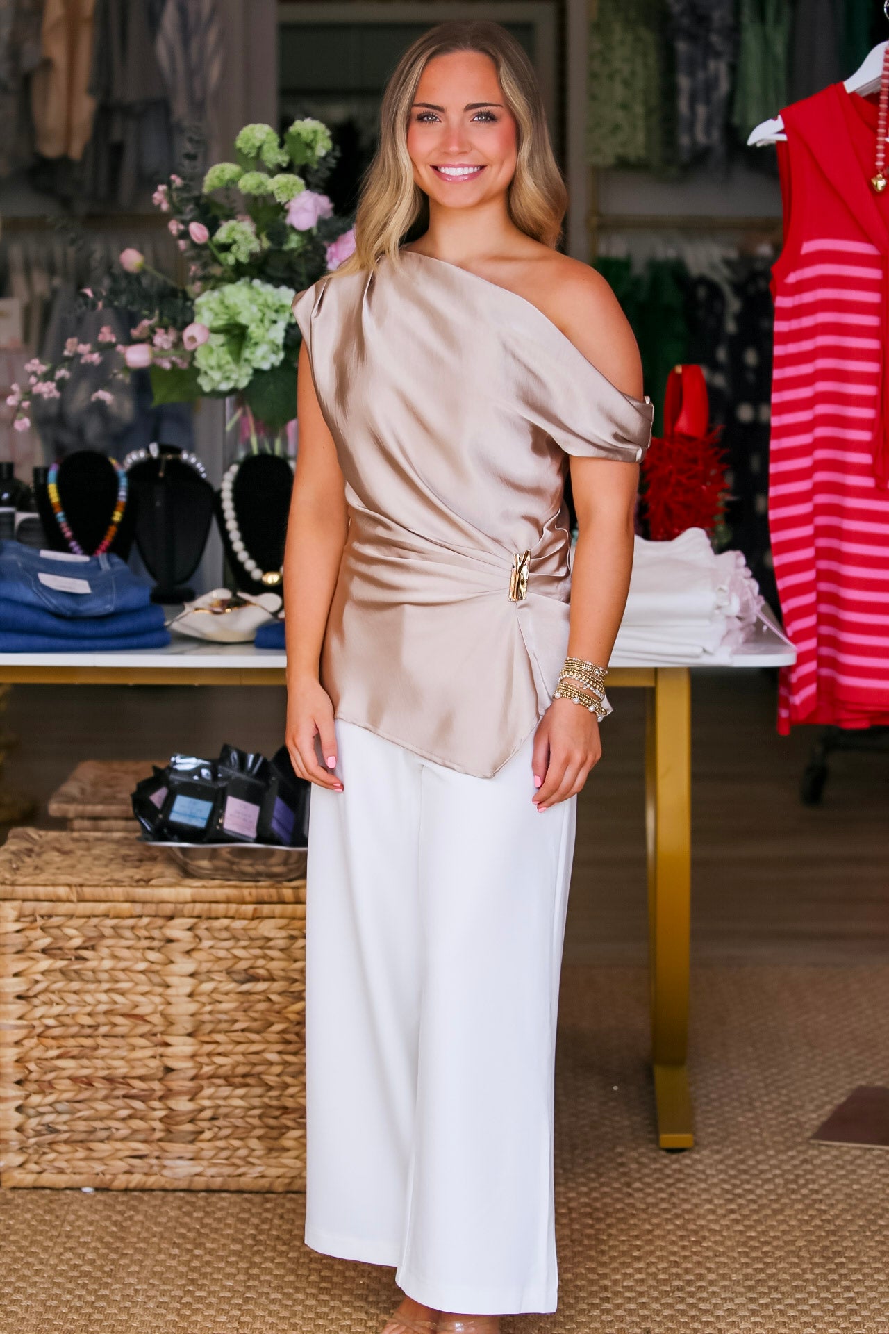 Satin Charm Top in Taupe
