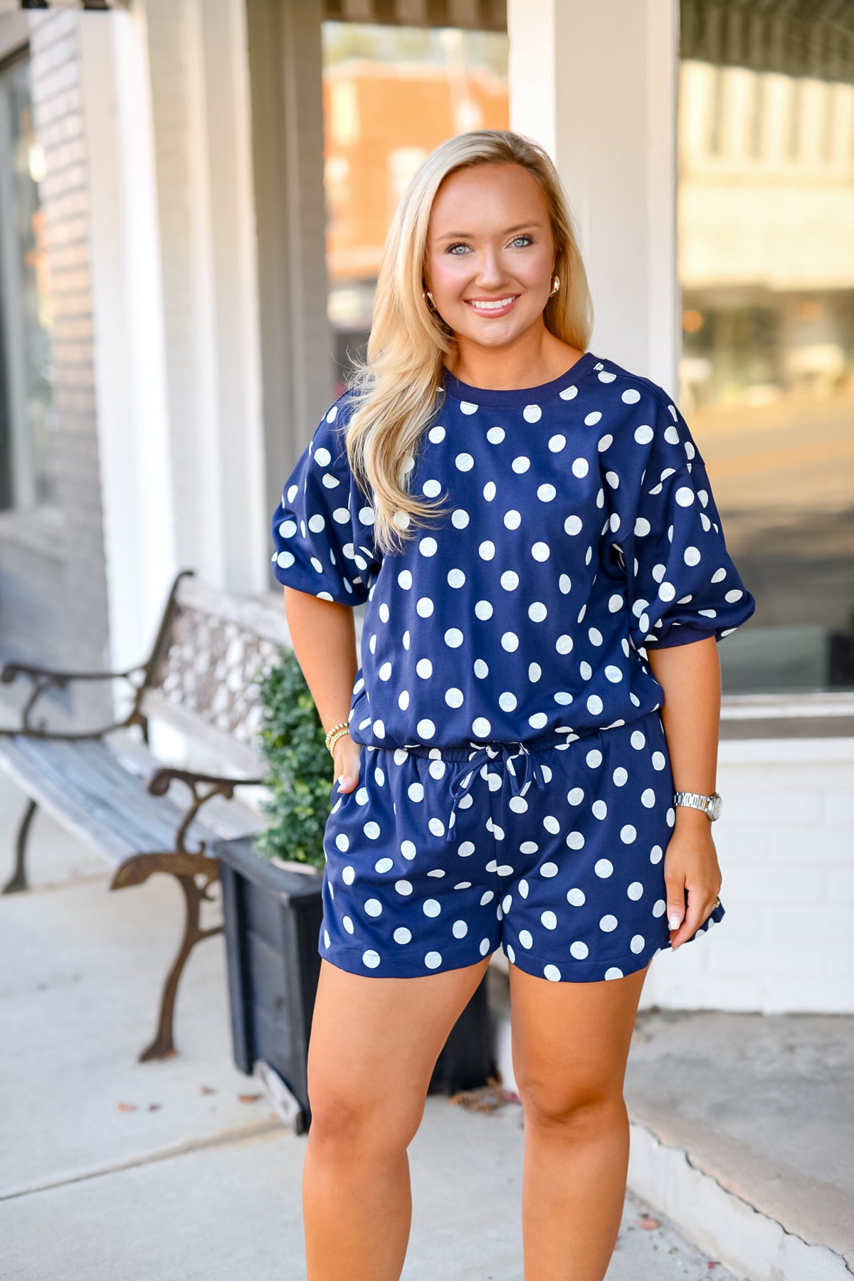 Polka Dot Sweat Shorts in Navy