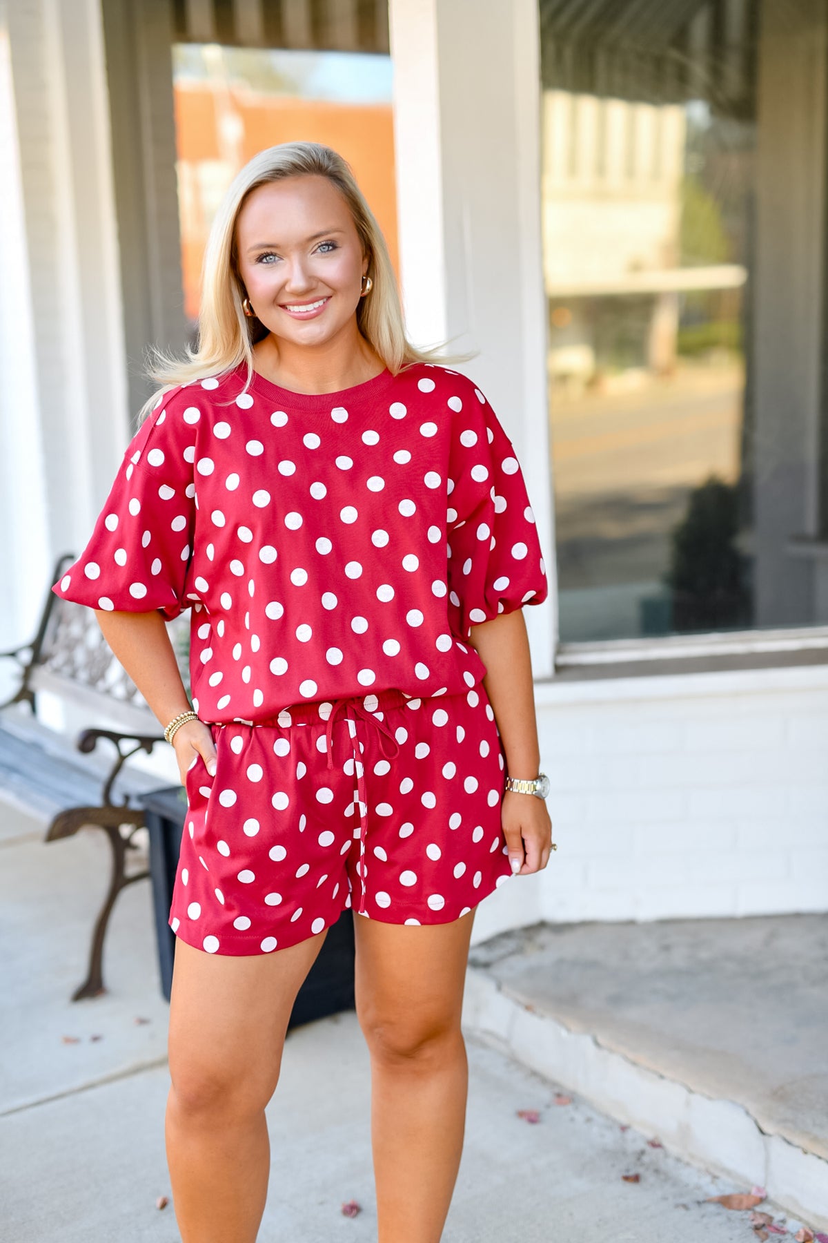 Polka Dot Sweat Shorts in Burgundy