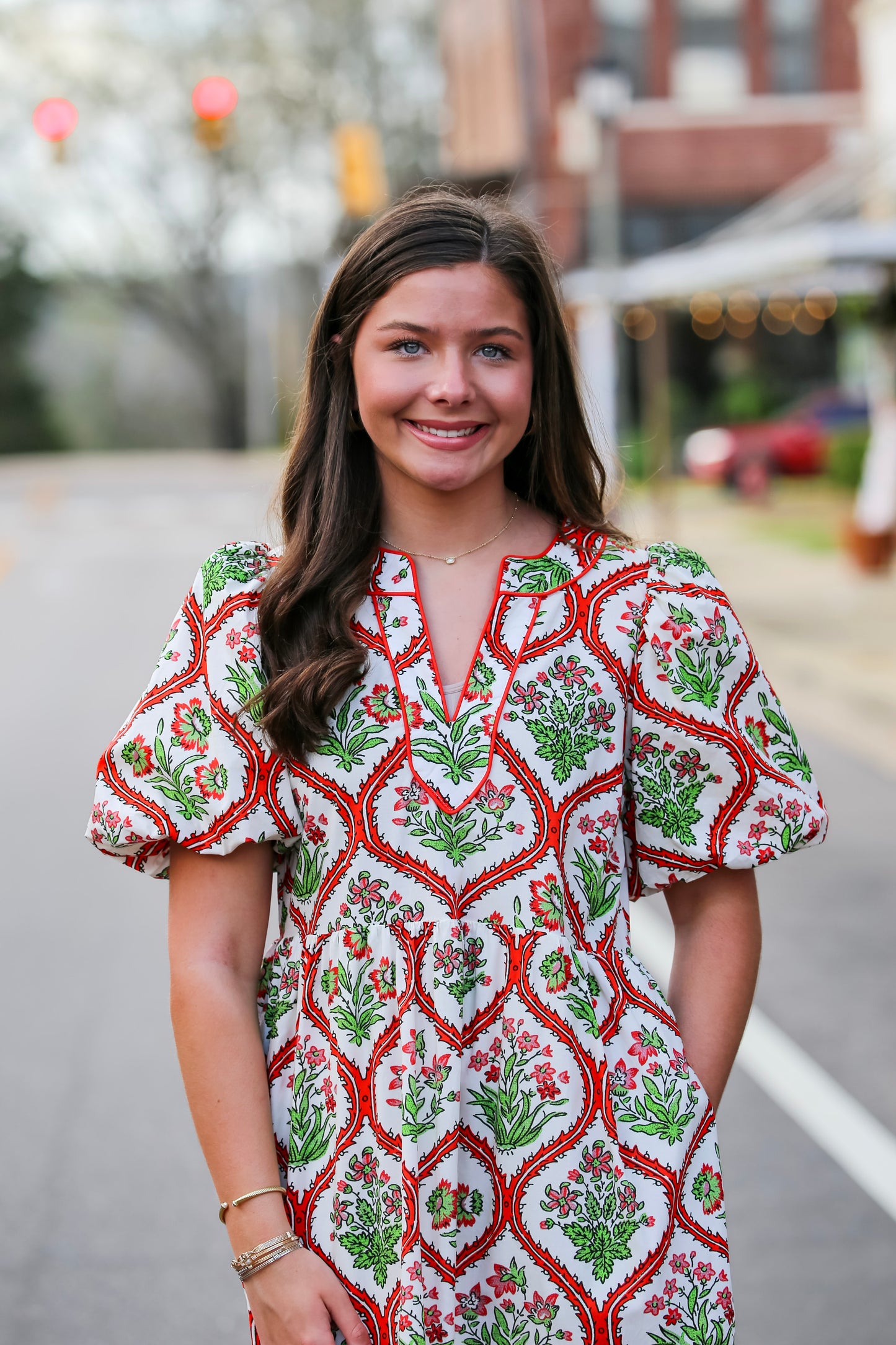 The Printed Midi Dress in Red