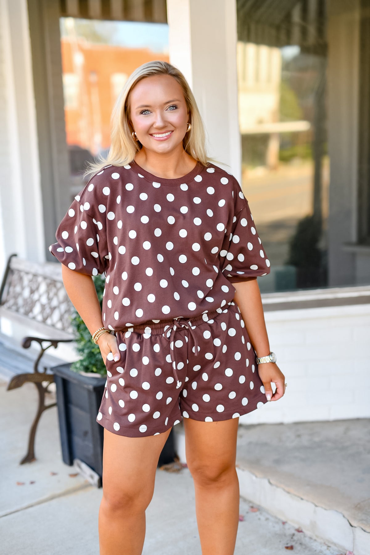 Polka Dot Sweat Shorts in Brown