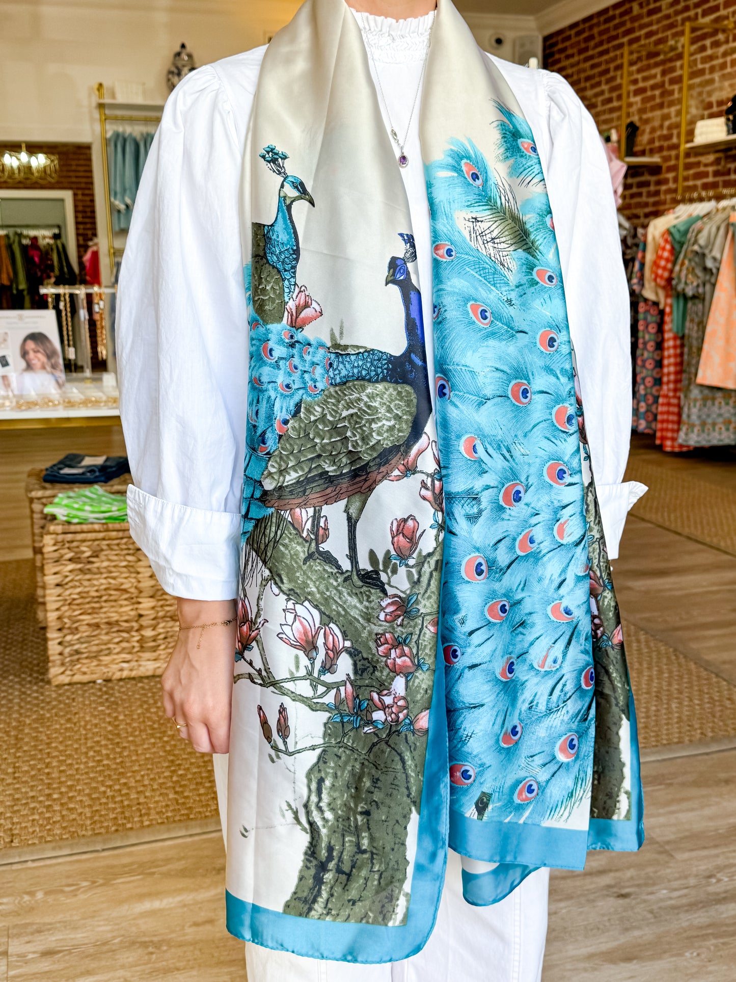 Feathers & Flair Scarf in Teal/Cream