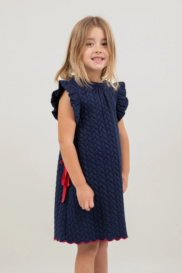 Ruffled Cap Sleeve with Bow Ribbons Dress