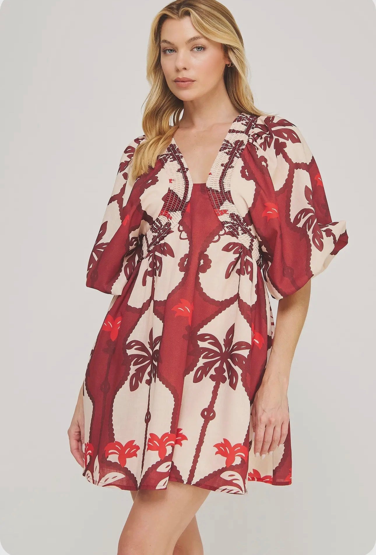 The Tropic Linen Dress in Burgundy