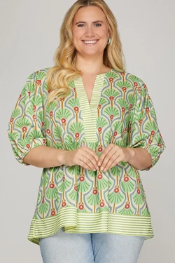 Fresh Picked Woven Top in Green-Curvy