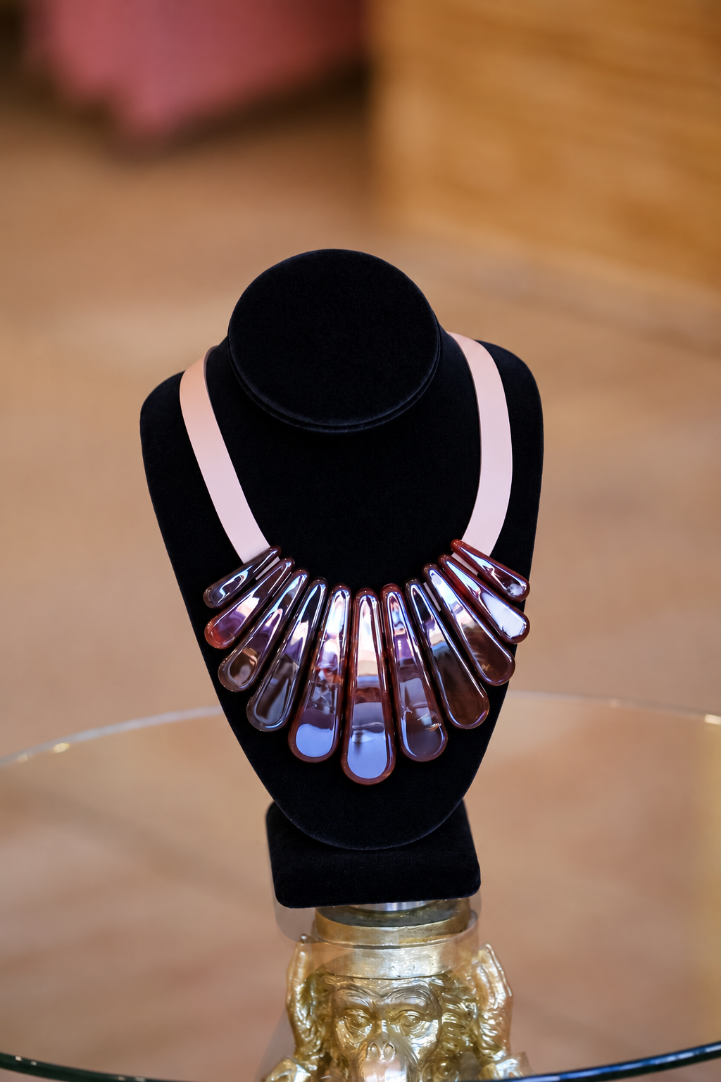 Acetate Multi Bar & Leather Choker-Tortoise