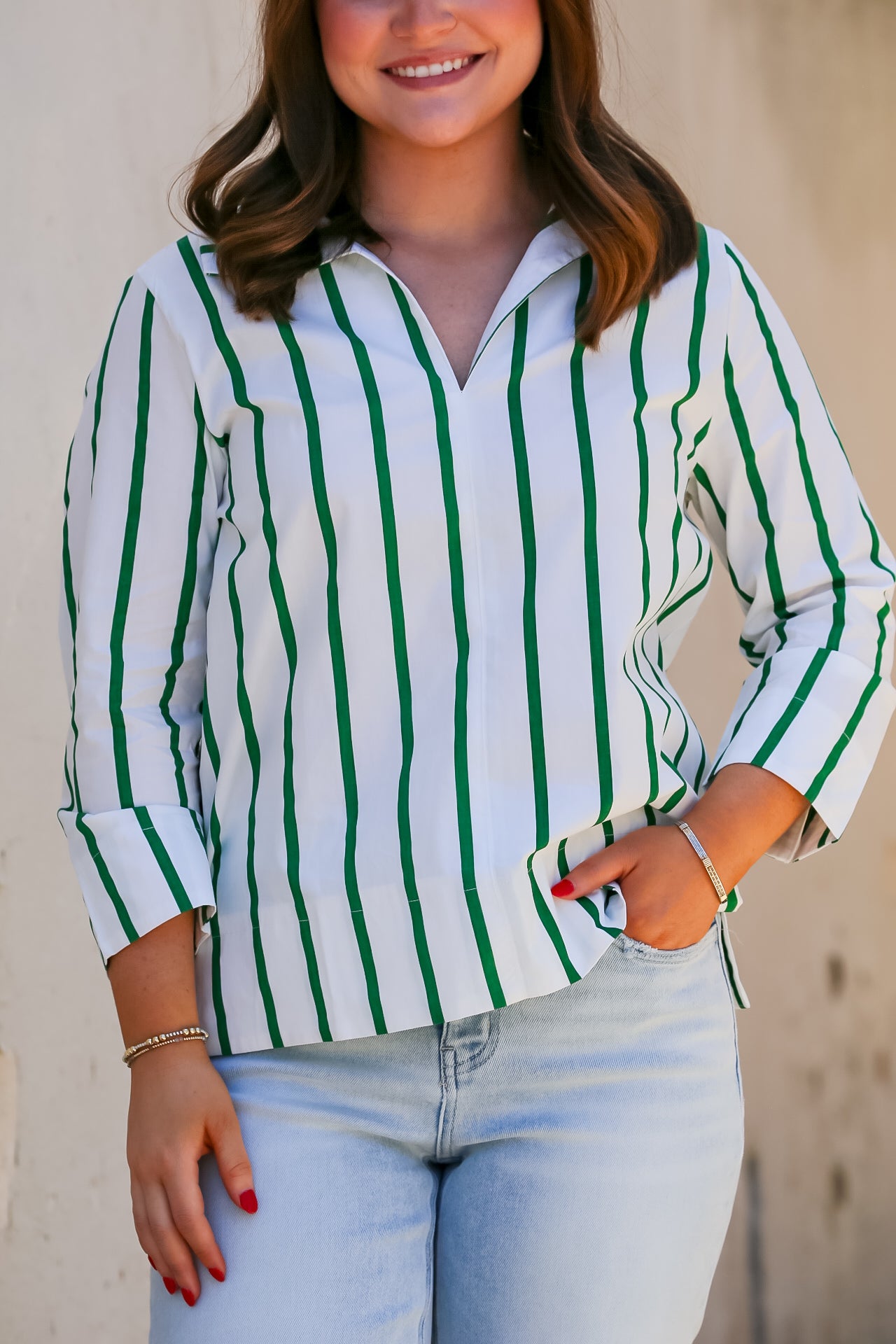 Chic Stripe Blouse in Green