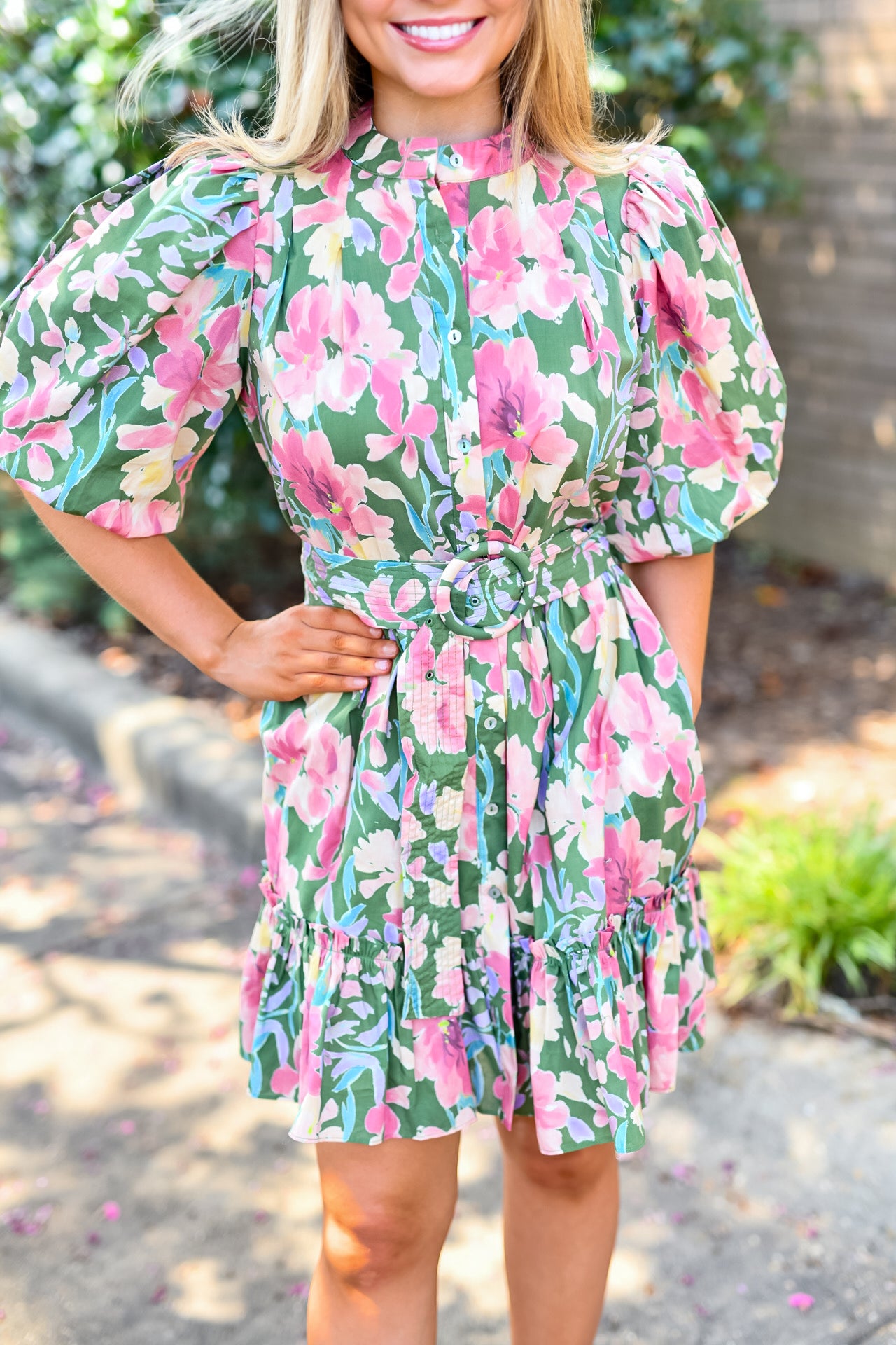 Floral Romantic Mini Dress in Green