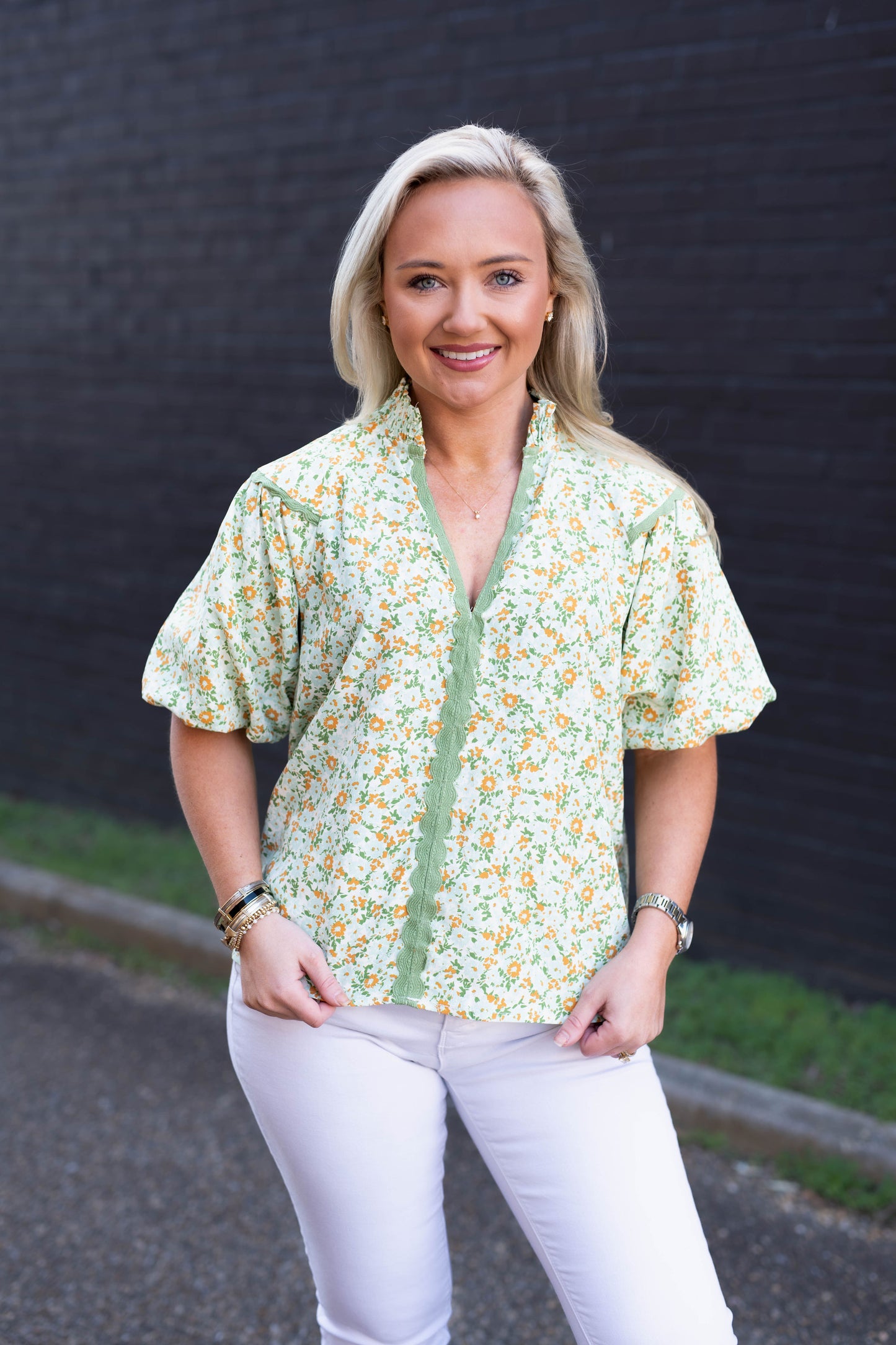 The Marley Floral Blouse in Sage