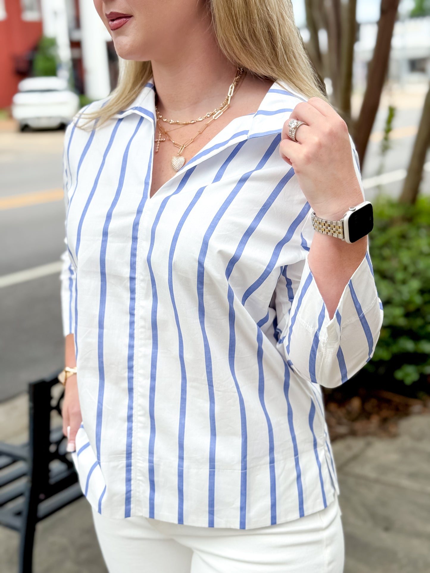 Chic Stripe Blouse in Blue