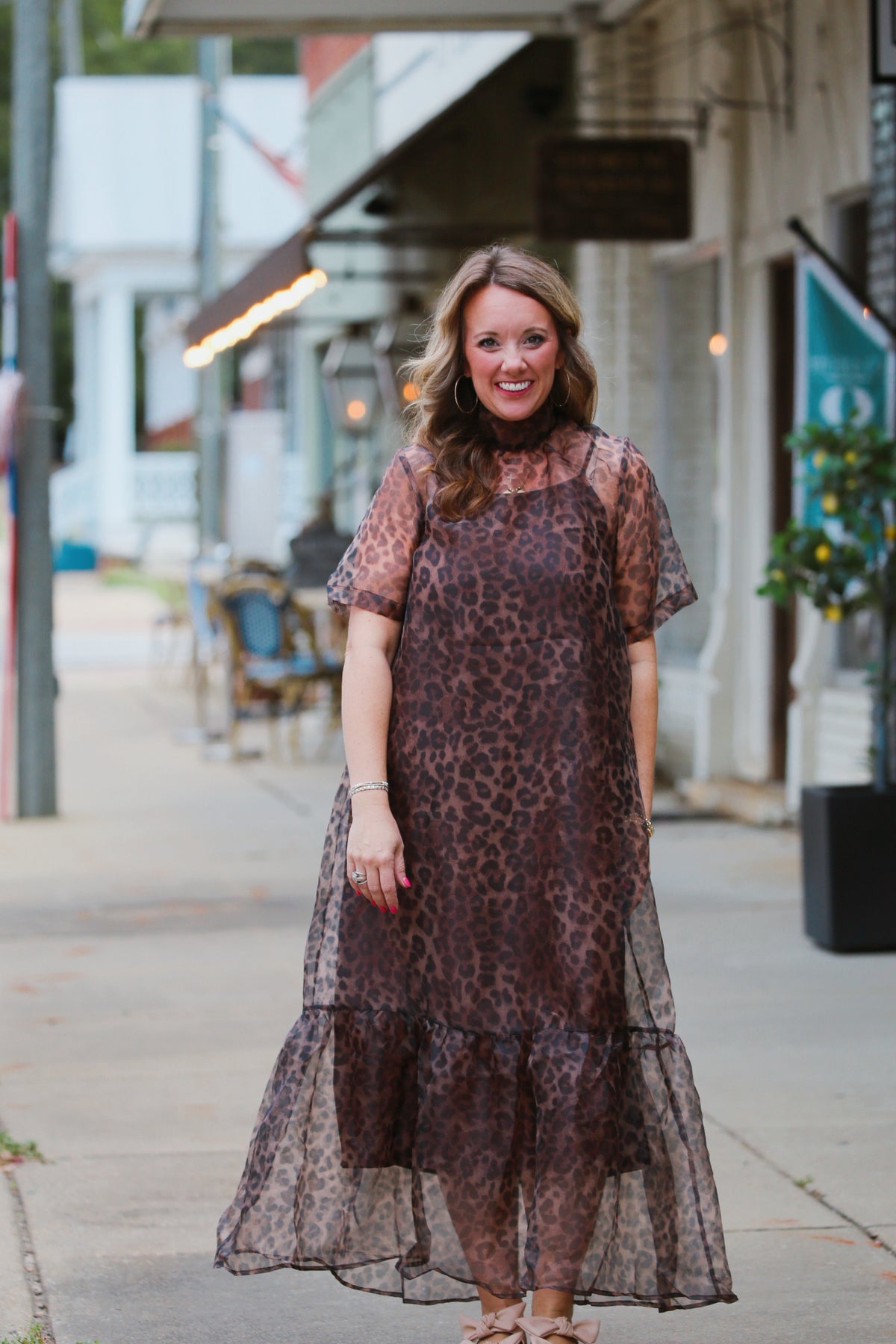 Leopard Print Organza Midi Dress