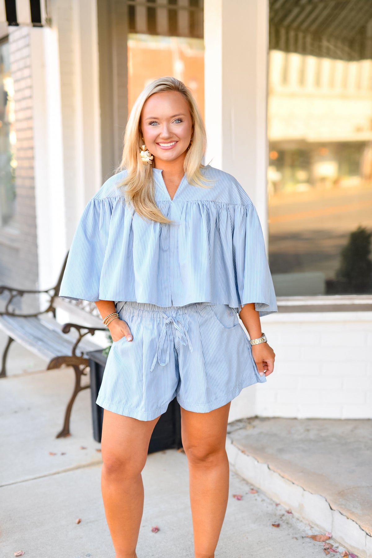 Pleated Stripe Shorts in Slate