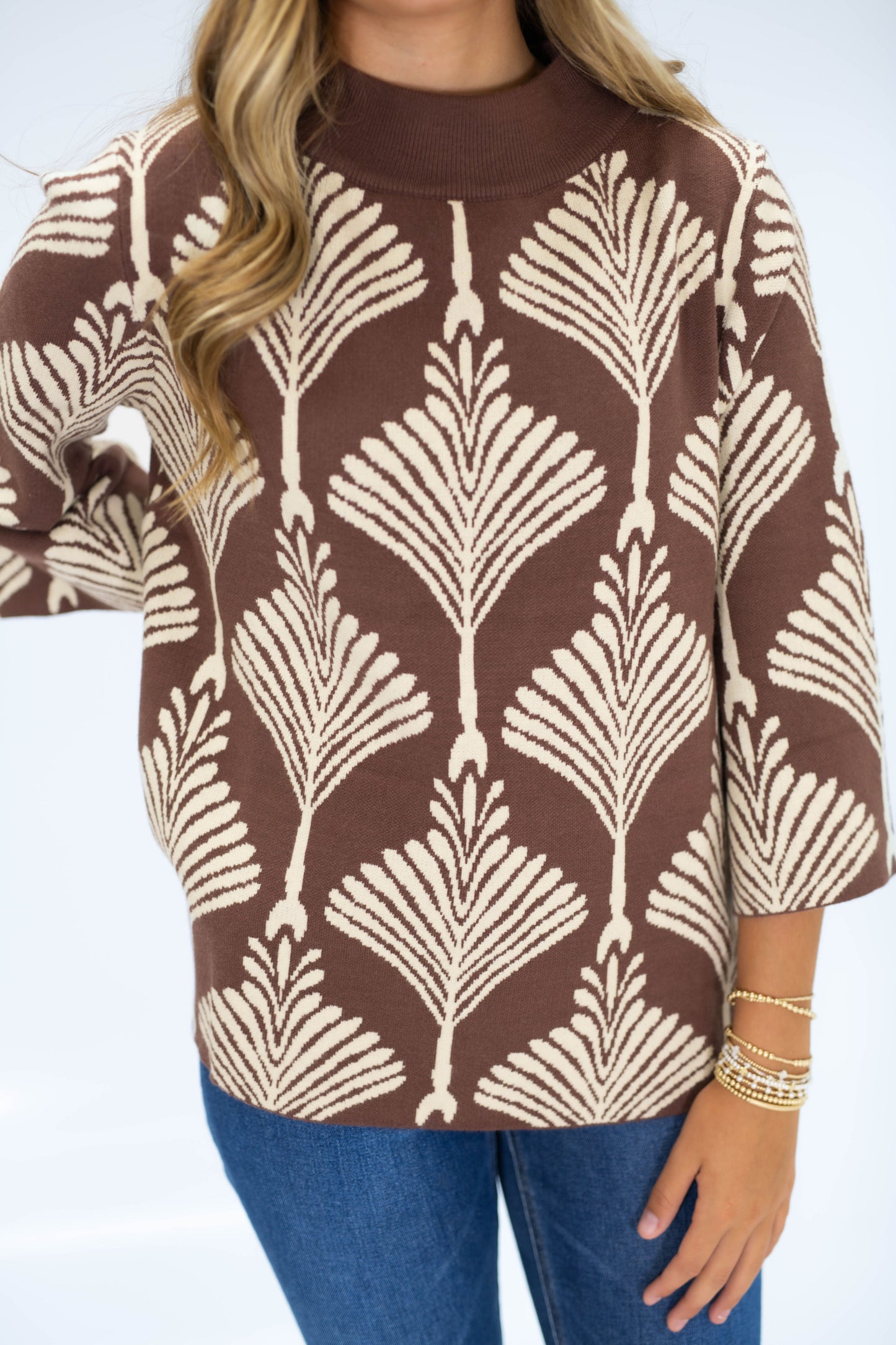 The abstract Print Sweater- Brown