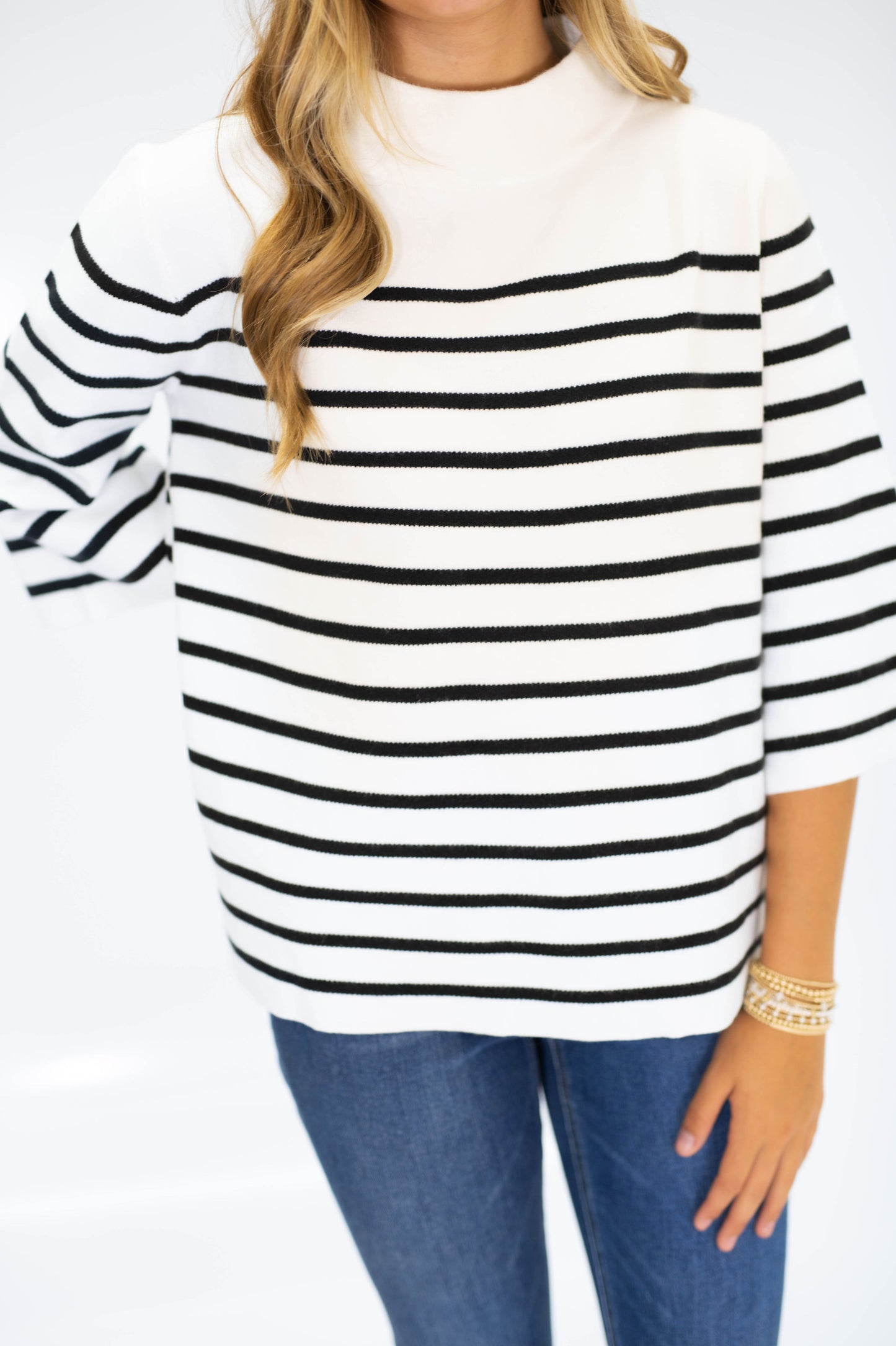 The Harbor Stripe Mock Neck Top