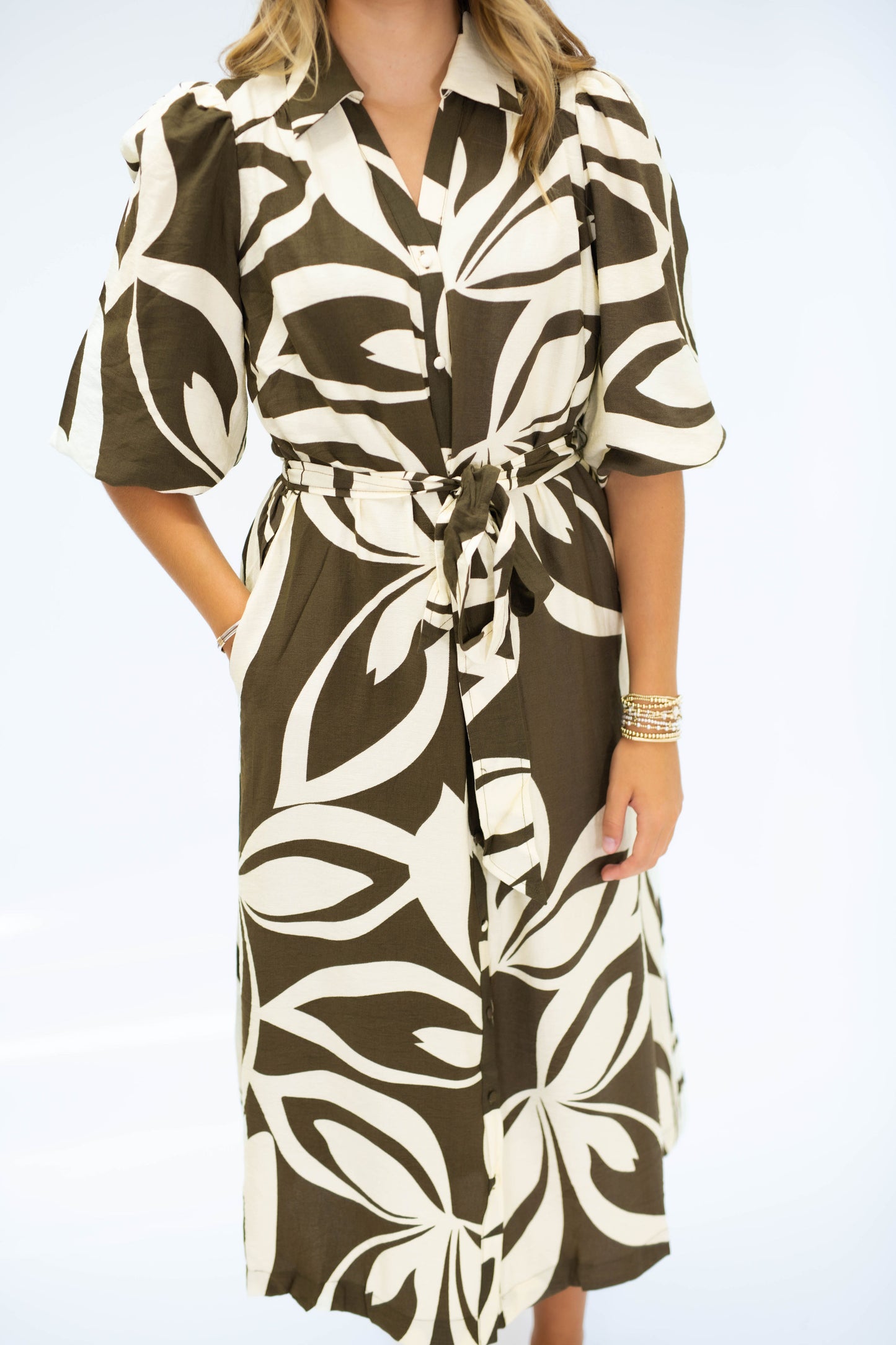 The Buffy Midi Dress in Olive