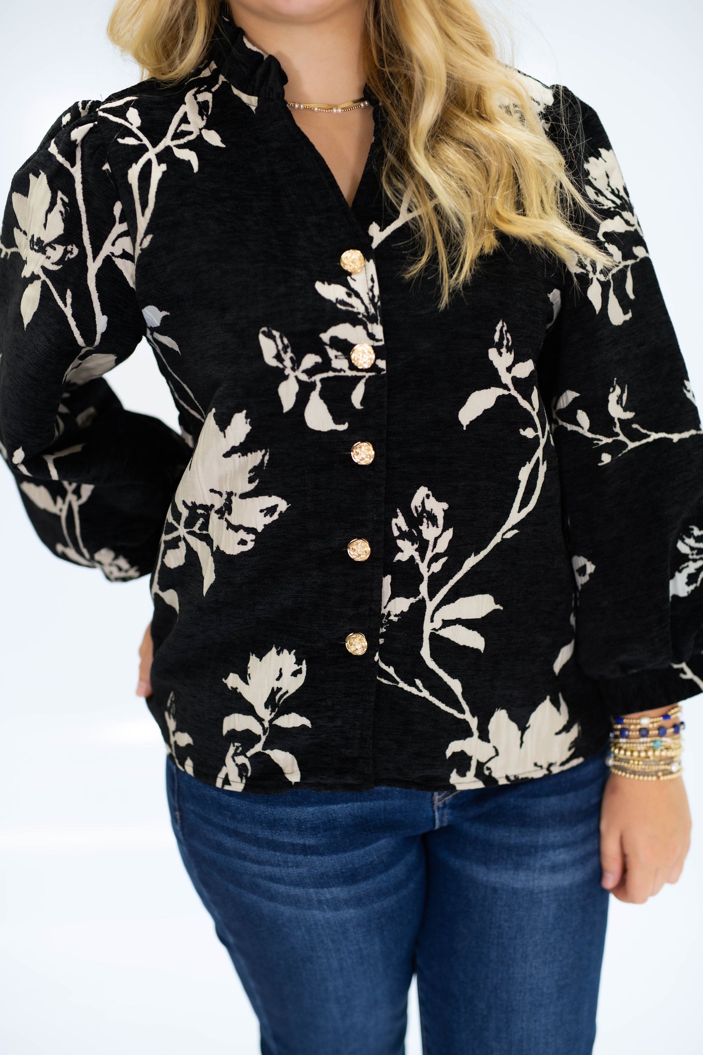 The Gia Jacquard Top in Black