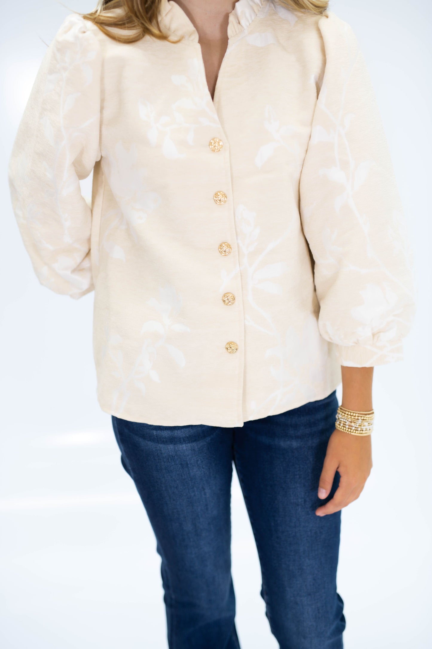 The Gia Jacquard Top in Oatmeal