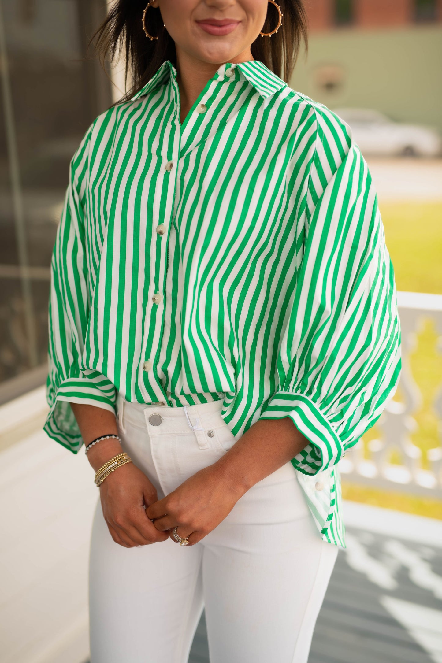 The James Stripe Top in Green
