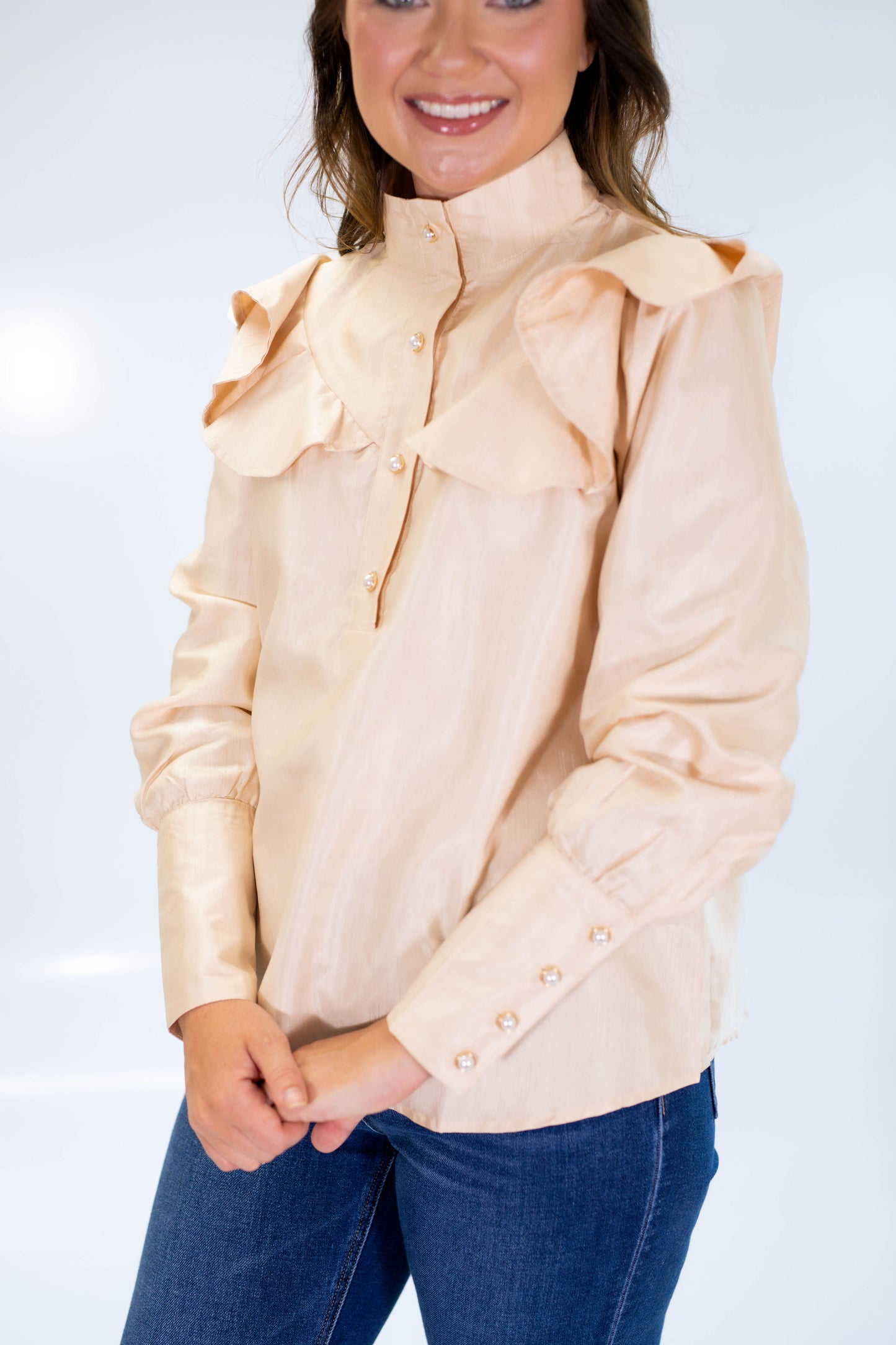 The Honey Ruffle Top-Champagne