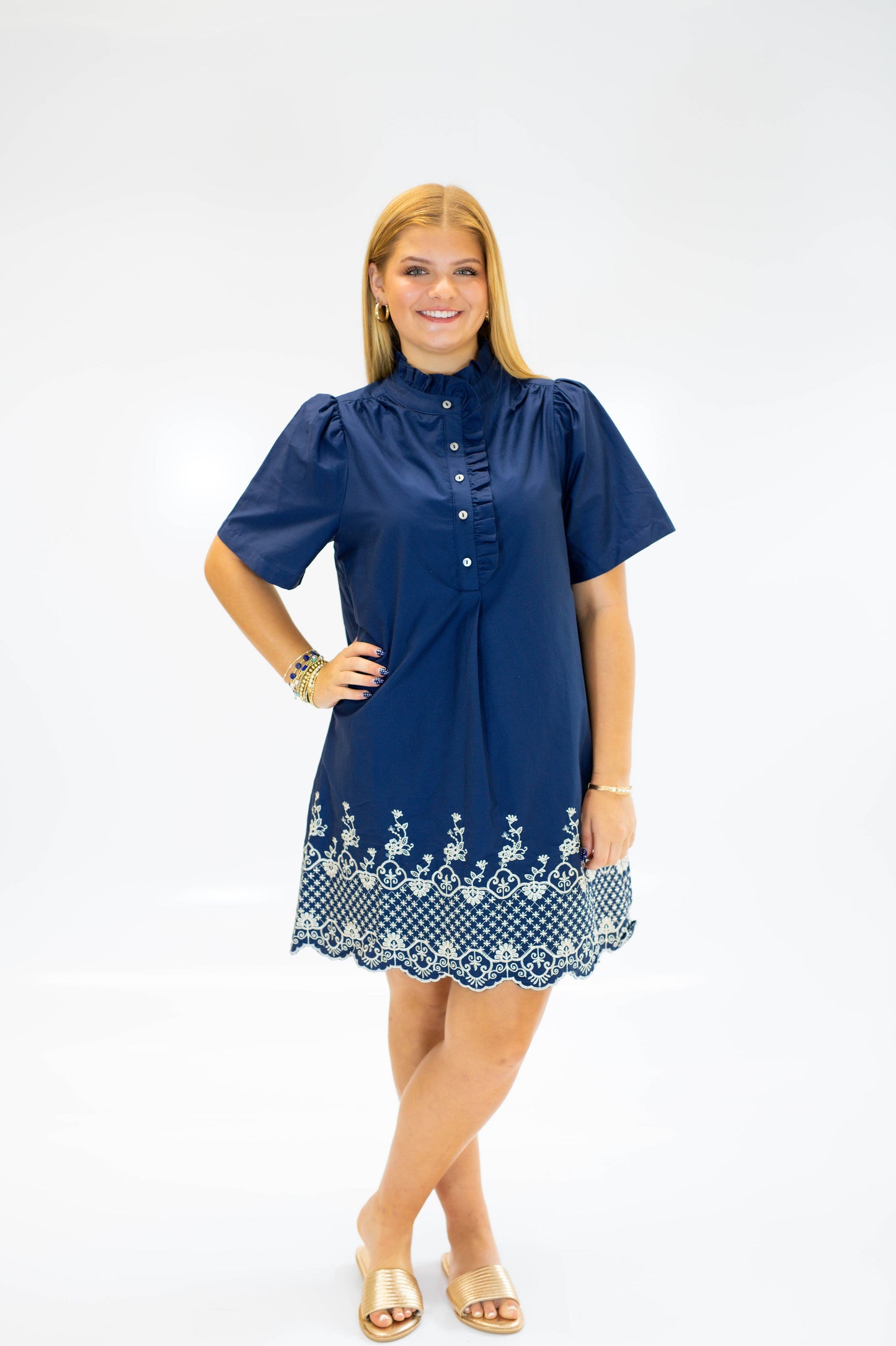 The Primrose Embroidered Dress-Navy