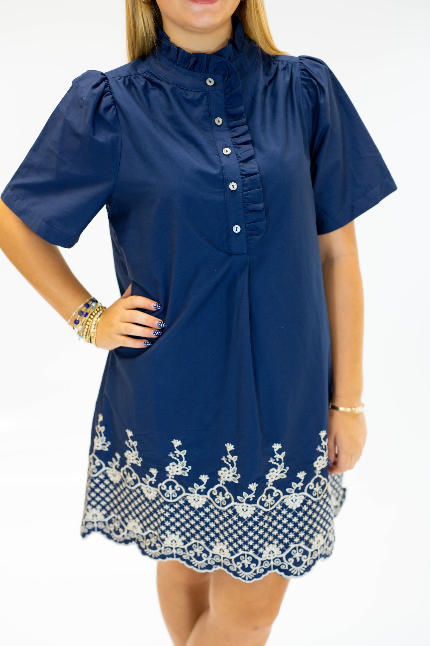 The Primrose Embroidered Dress-Navy