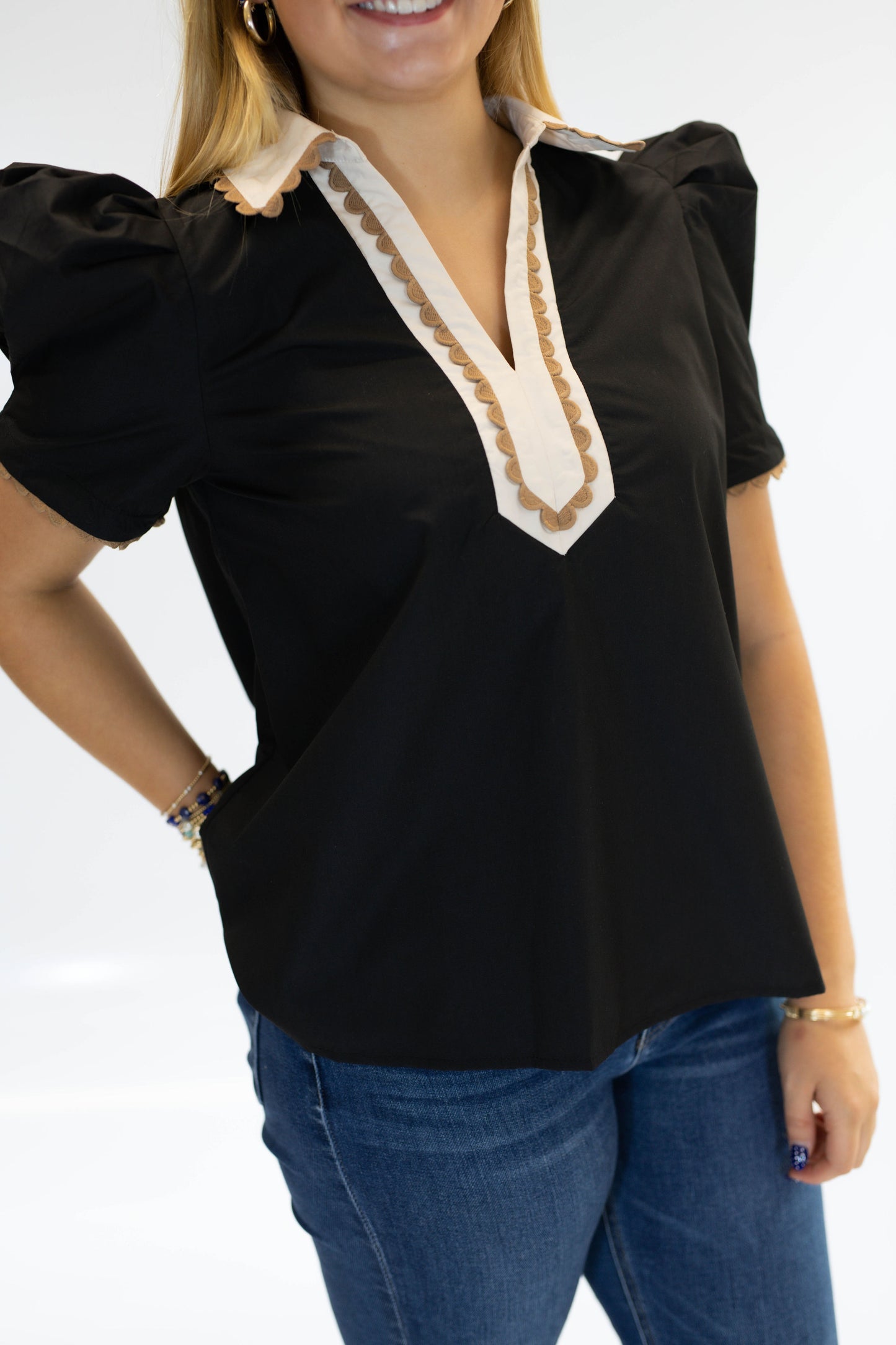 The Biscotti Trim Poplin Top