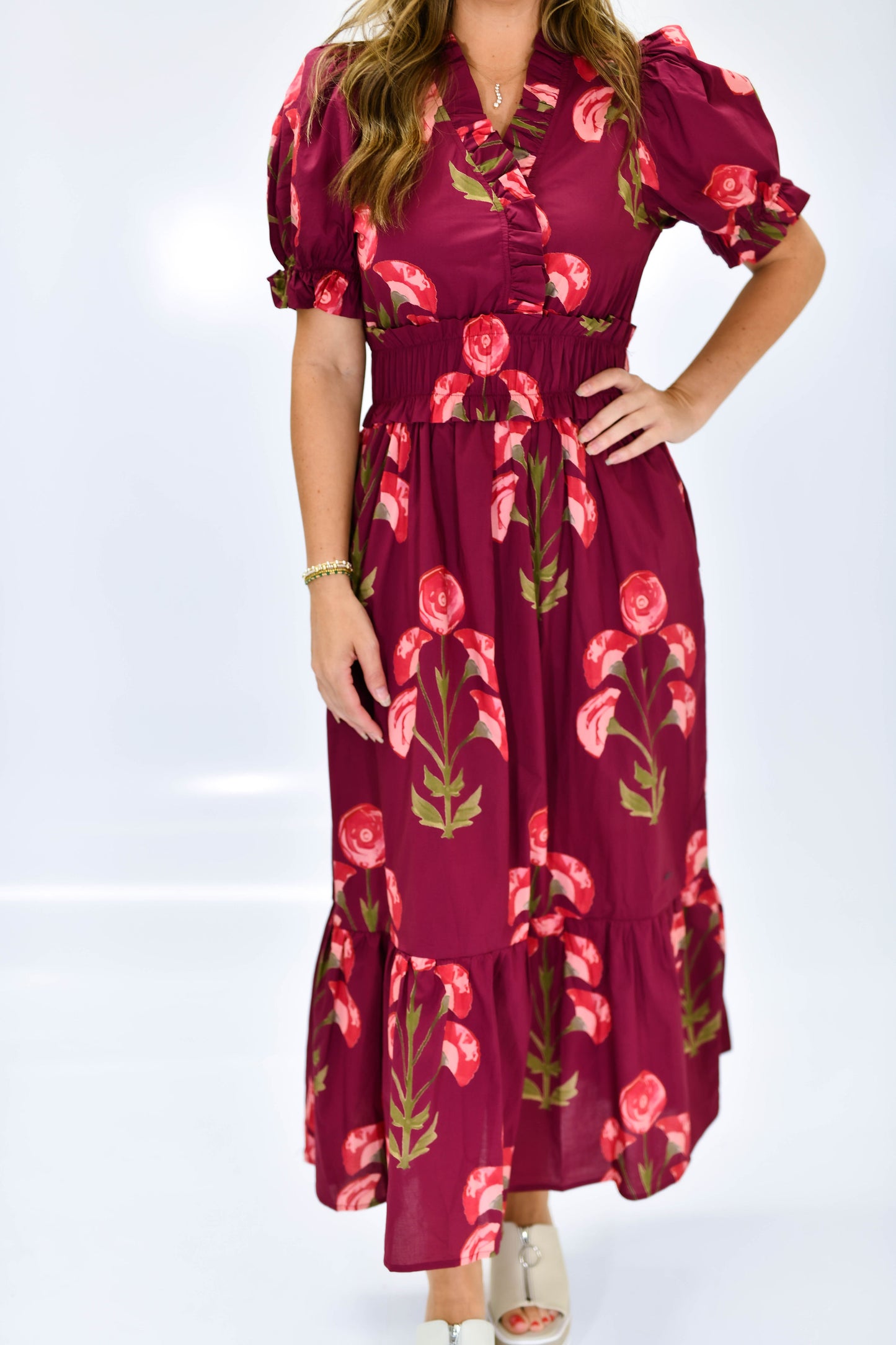 The Crimson Bloom Midi Dress